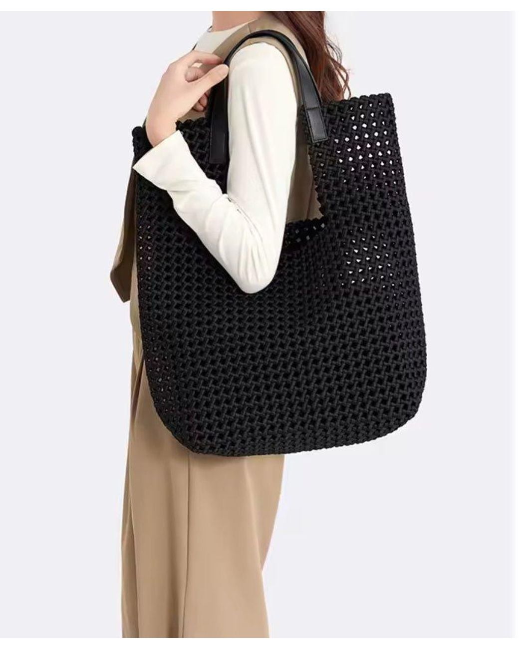 Prenelove Black Eston Woven Hand-Knotted Tote
