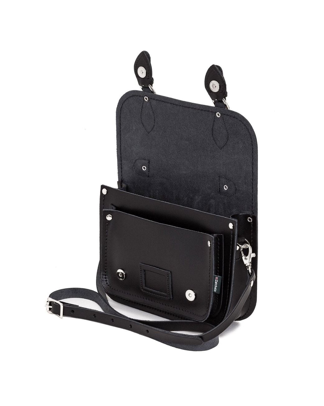 Zatchels Black Leather Midi Satchel