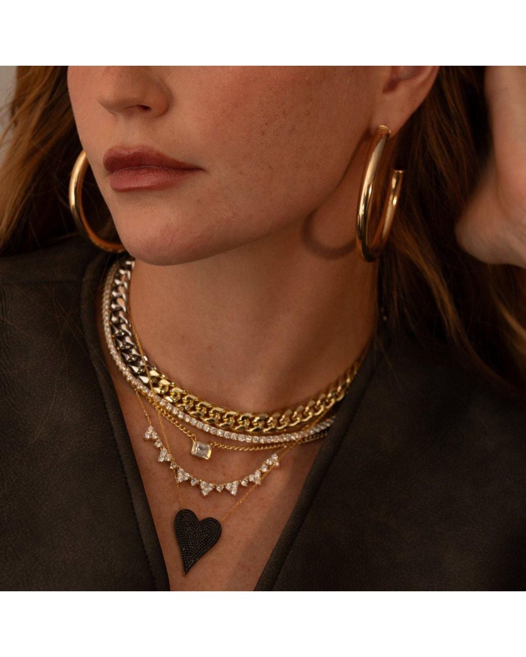 SHYMI Metallic Large Pave Heart