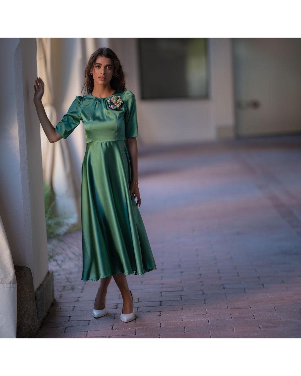Sofia Tsereteli Green Royal Satin Gown