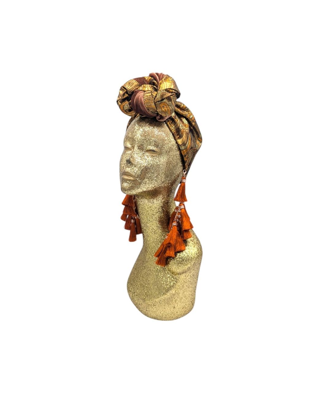 Julia Clancey Brown Cocoa Reversible Brocade & Velour Bronze Chacha Turban