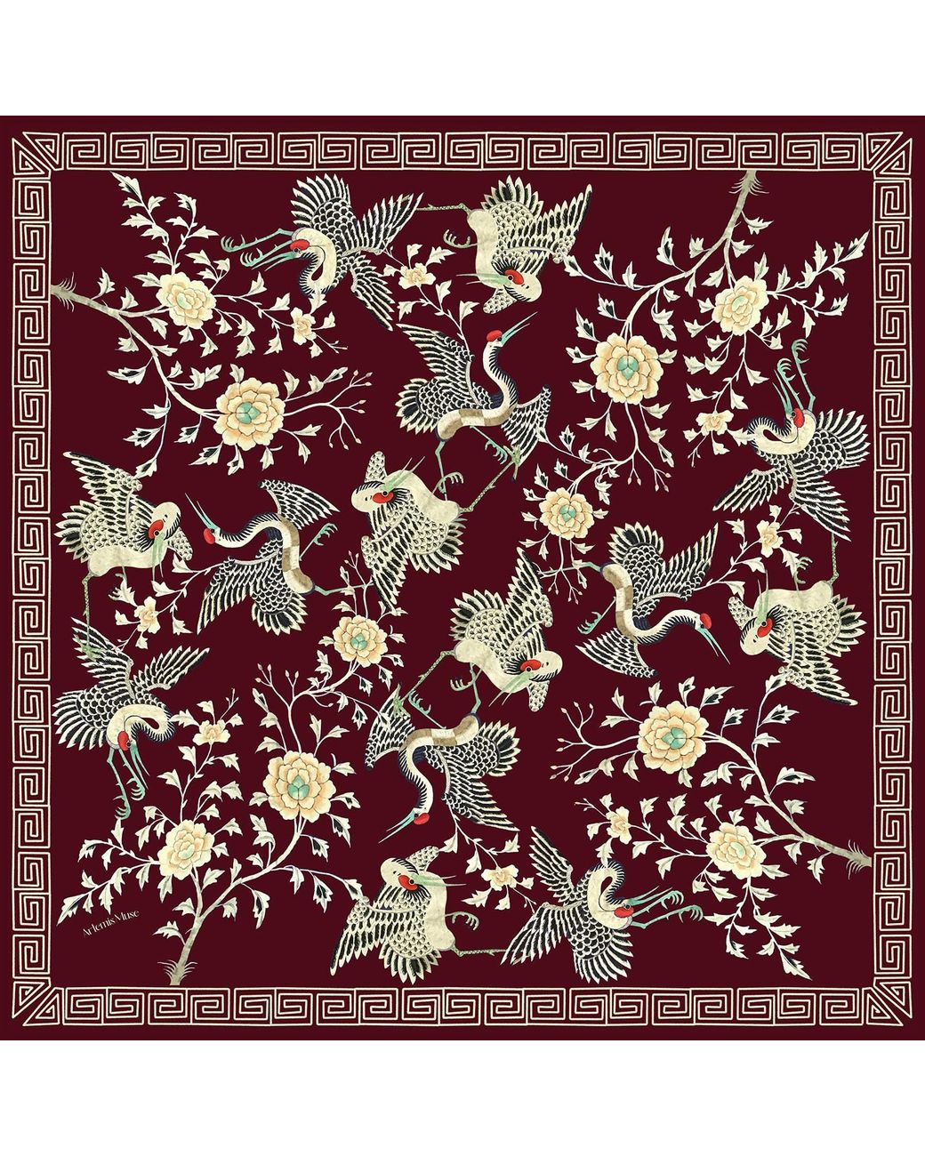 Artemis Muse Red Dynastic Birds Wine Luxury Silk Large Scarf