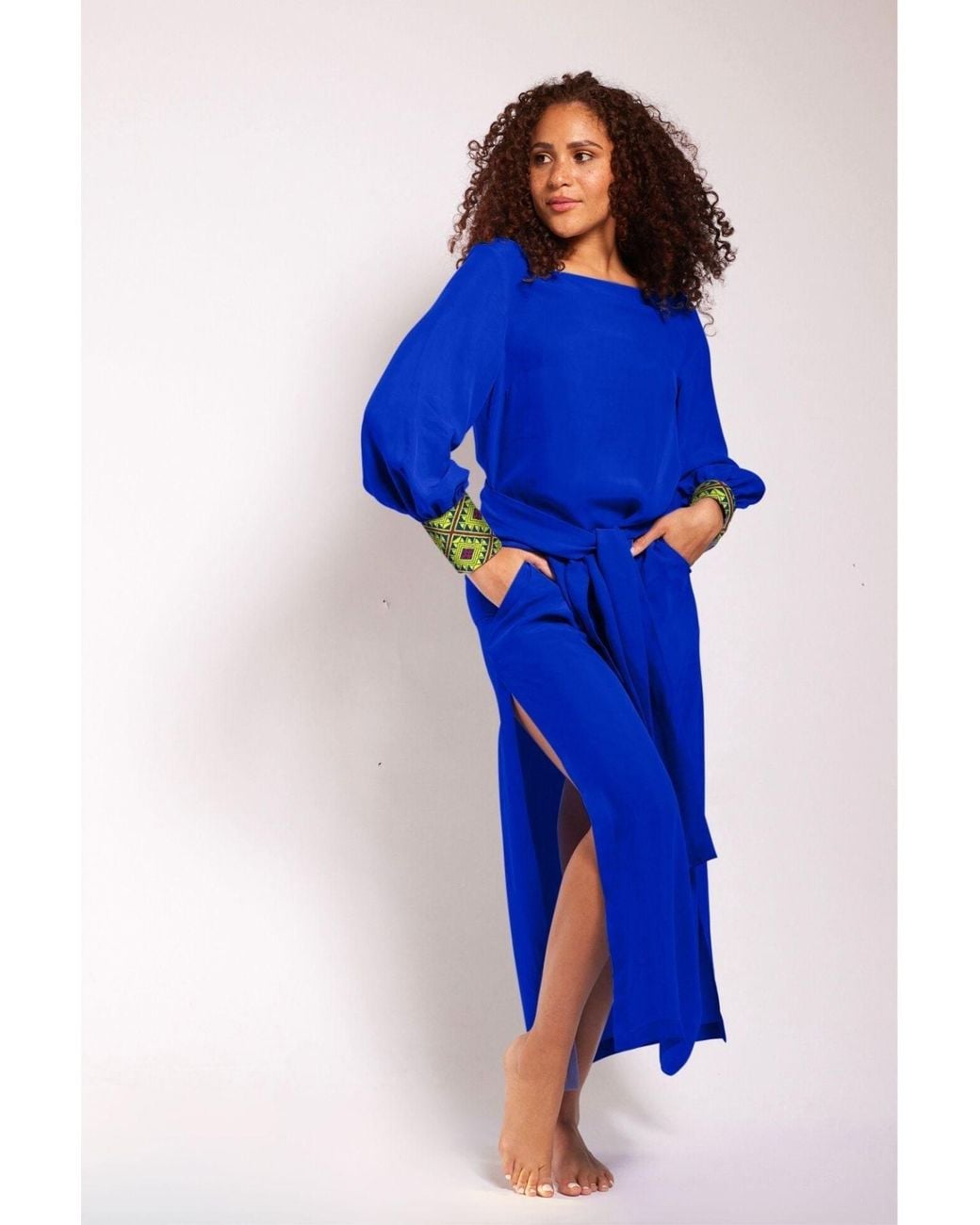 Yomisma Blue She's A Royal Chiapas Embroidered Kaftan — Artisanal Handcrafted Resort Dress