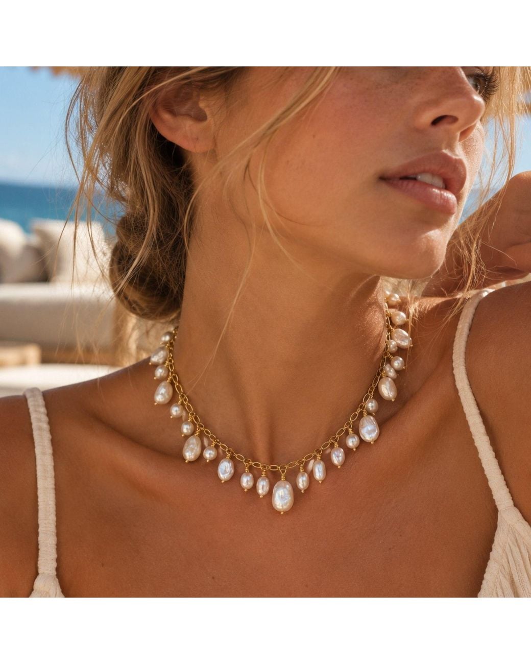 Lalinde Metallic Vintage Pearl Necklace
