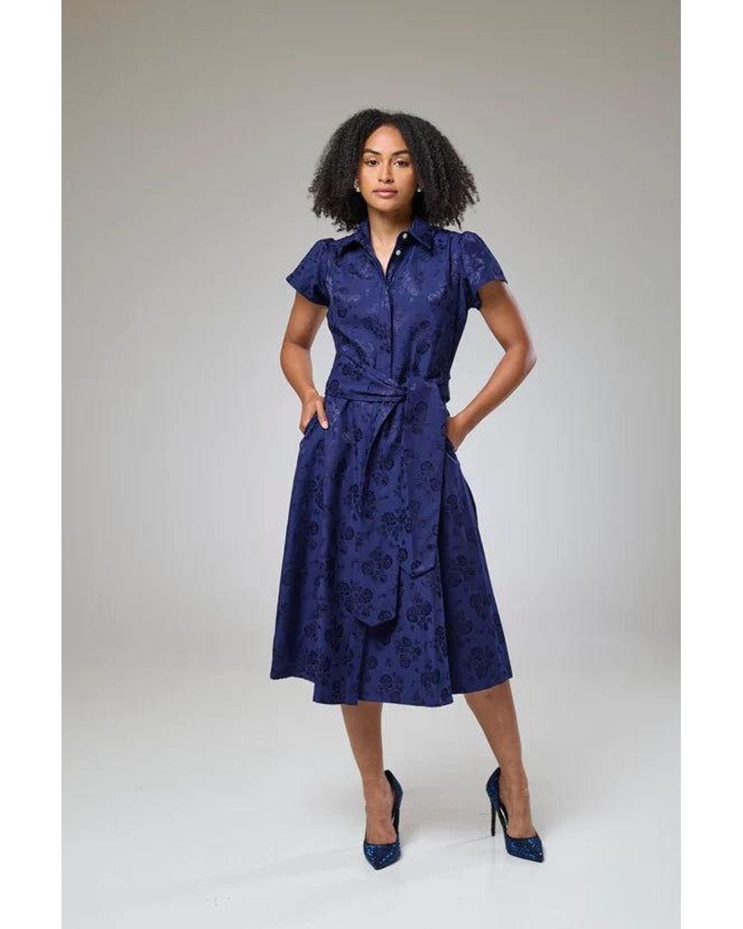 Lioness by Tf Blue Royal Petals Short Sleeve Shirt Dress