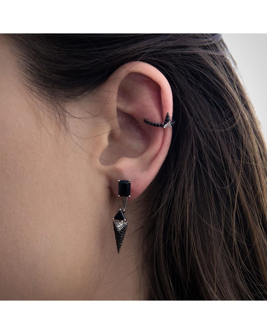 SALLY SKOUFIS White Urge Ear Cuff With Made Cz Diamond Stimulant