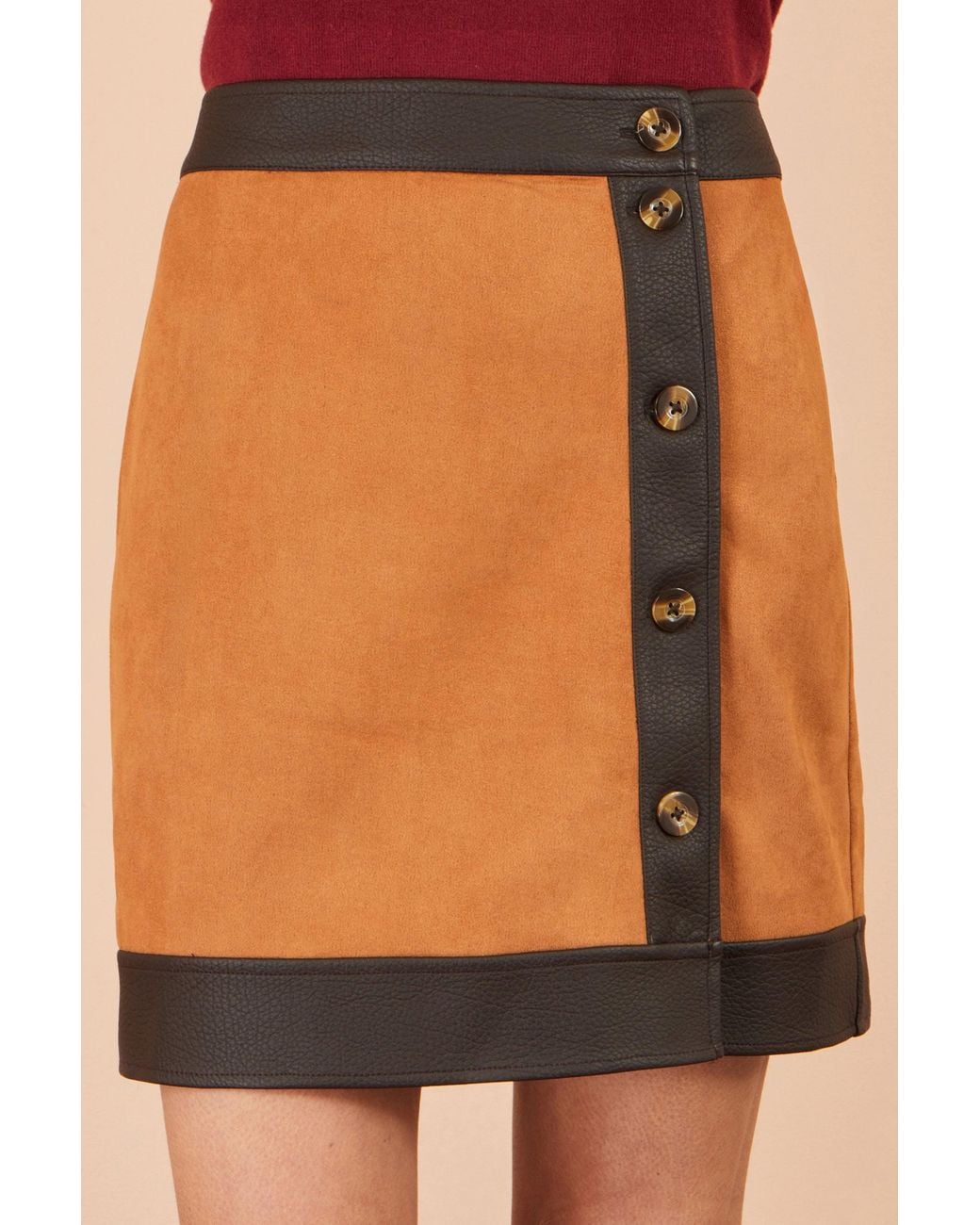 Yumi' Orange Faux Suede Border Skirt