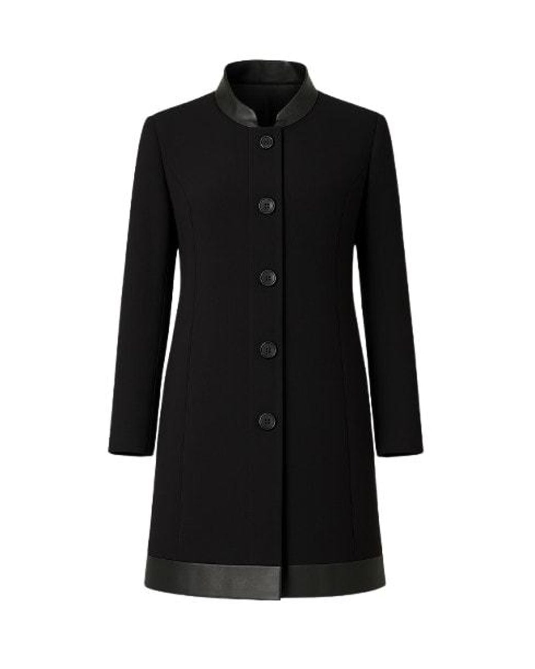 Conquista Black Coat With Pleather Detail