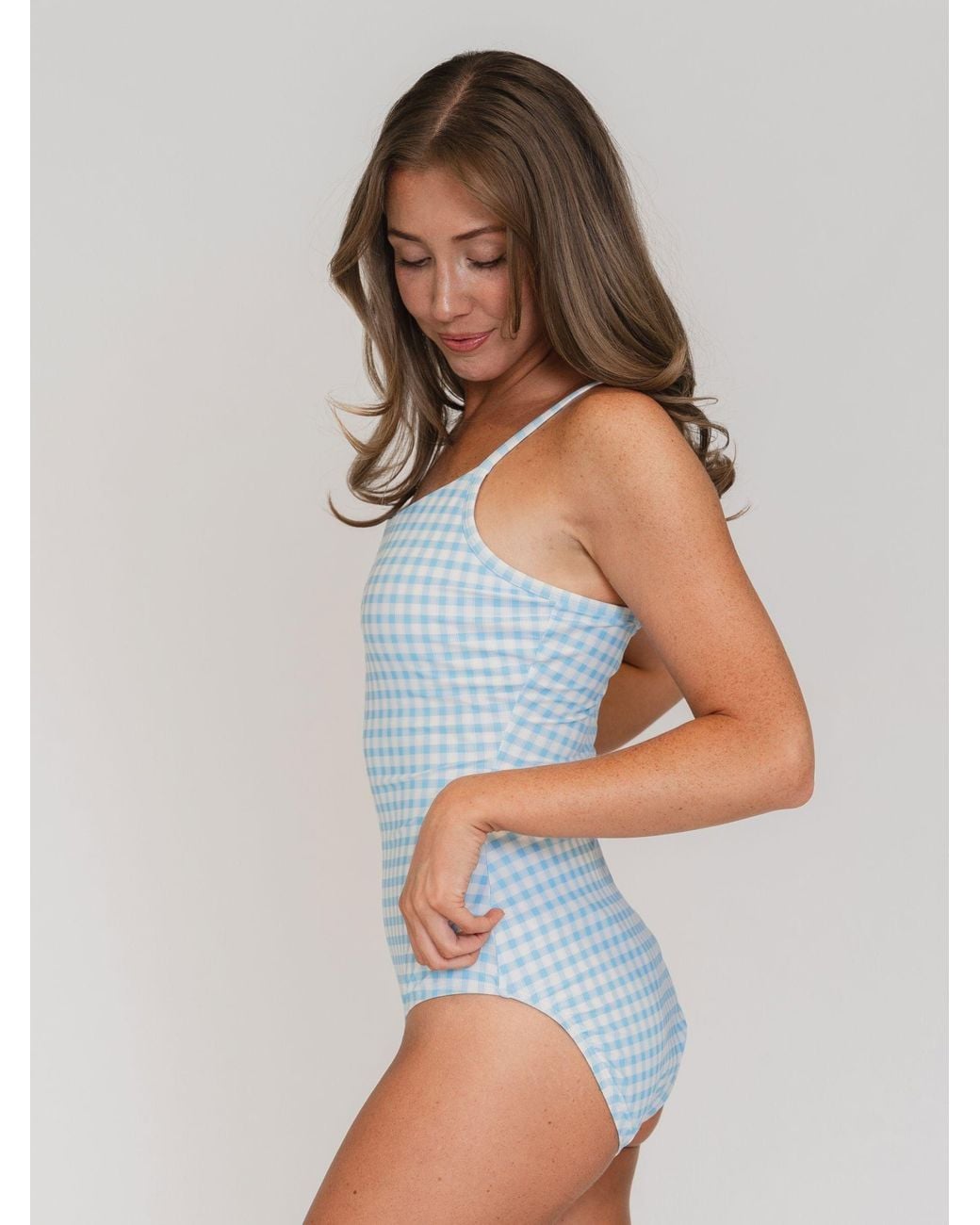 Lime Ricki Swimwear Blue Sky Gingham Tank One-Piece
