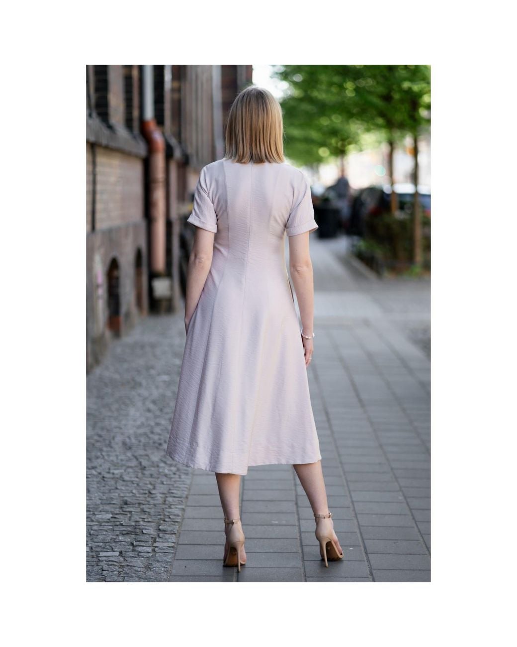 Oh!Zuza Pink Neutrals Echo Viscose Midi Dress Short Sleeve With Pockets