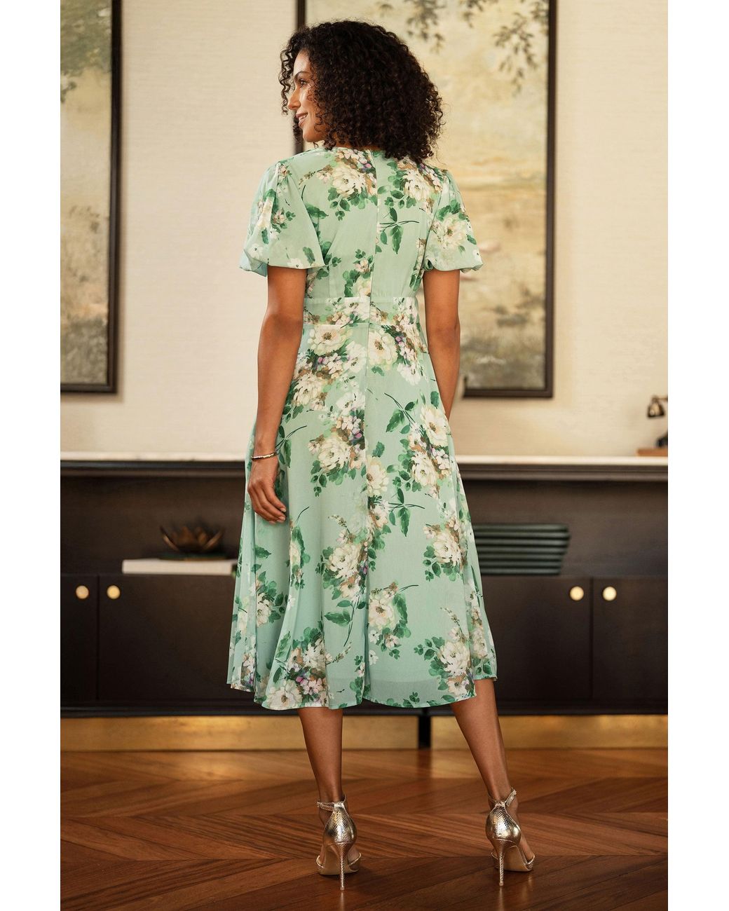 Yumi' Green Mint Floral Tea Dress With Front Ties
