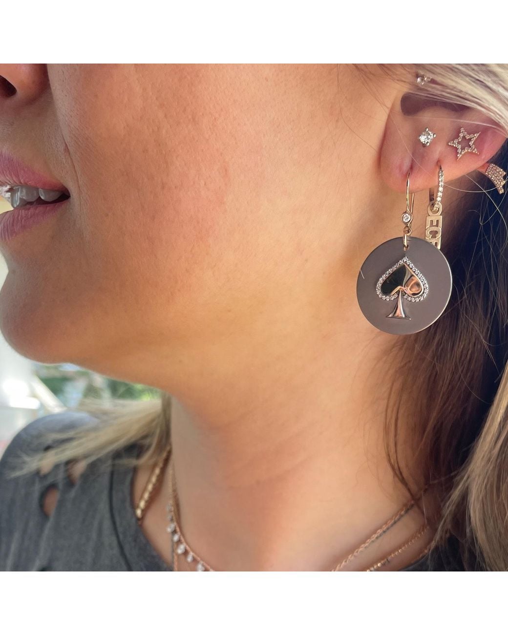 Ecce | Artisan Diamonds Metallic 14K Solid Queen Of Spades Diamond Earrings