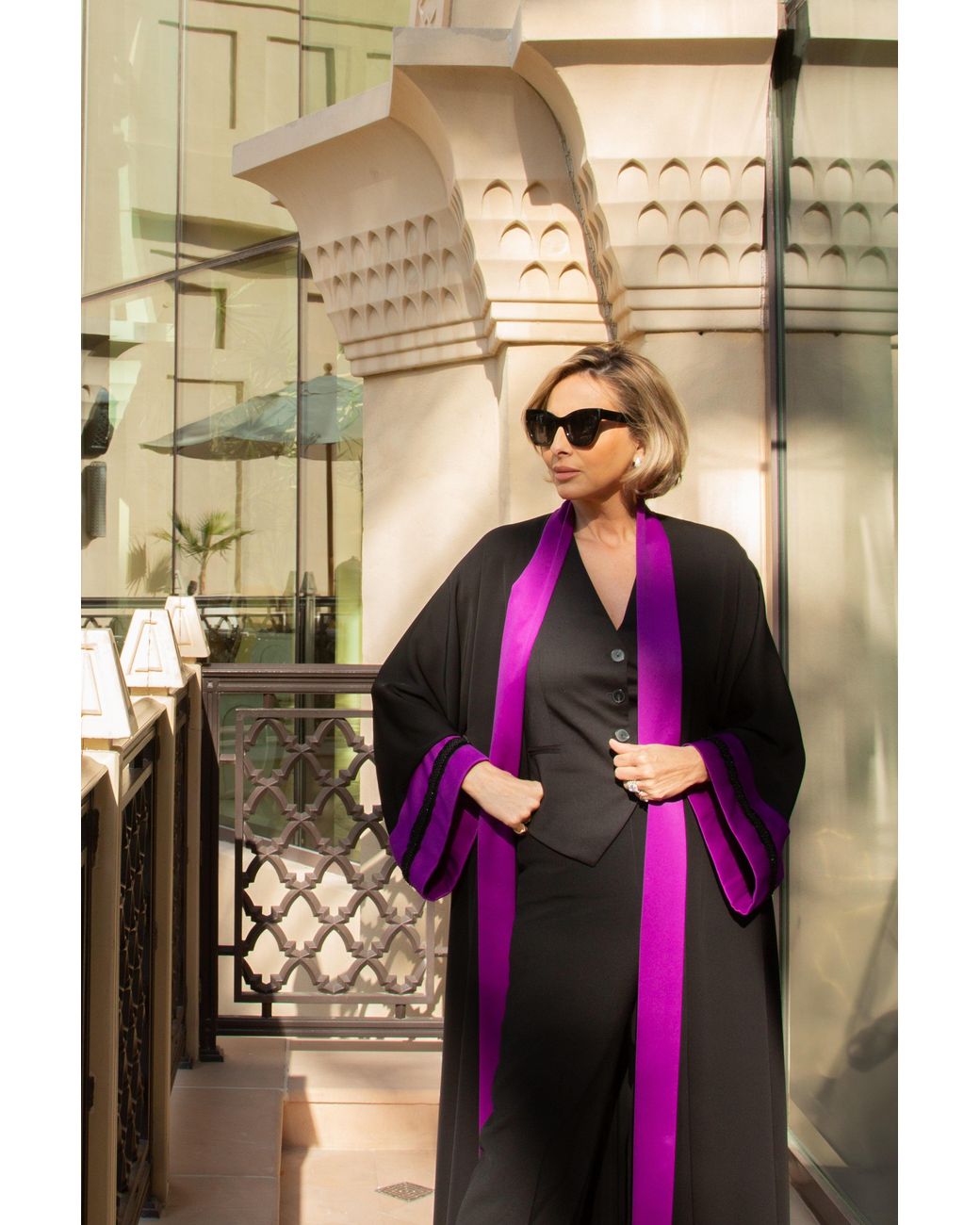 Belyed Handcraft Purple Fahima – Crepe Silk Abaya With Velvet Embellishments By Belyed