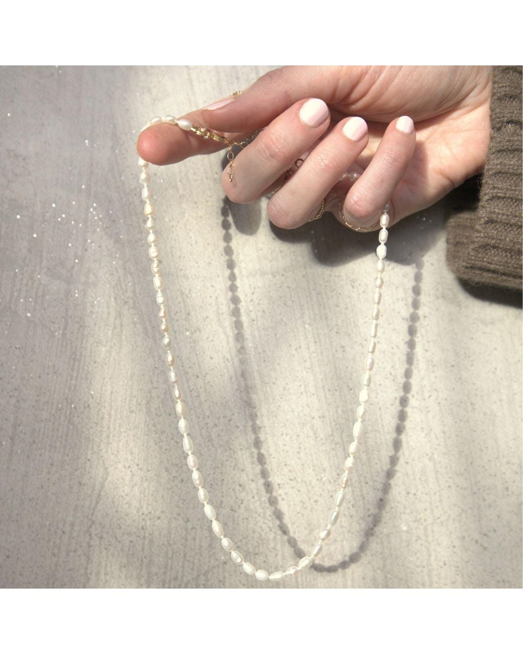 Herself Collections Metallic Hand-Knotted Freshwater Rice Pearl Necklace