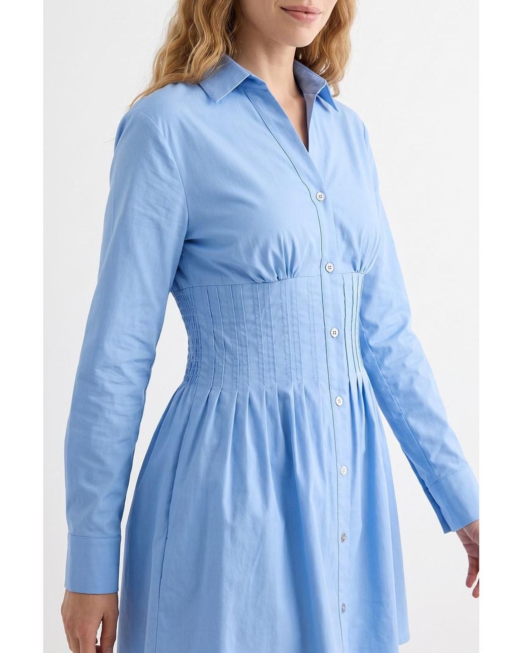 Exquise Blue Christine Fitted Mini Dress With Metal Buttons