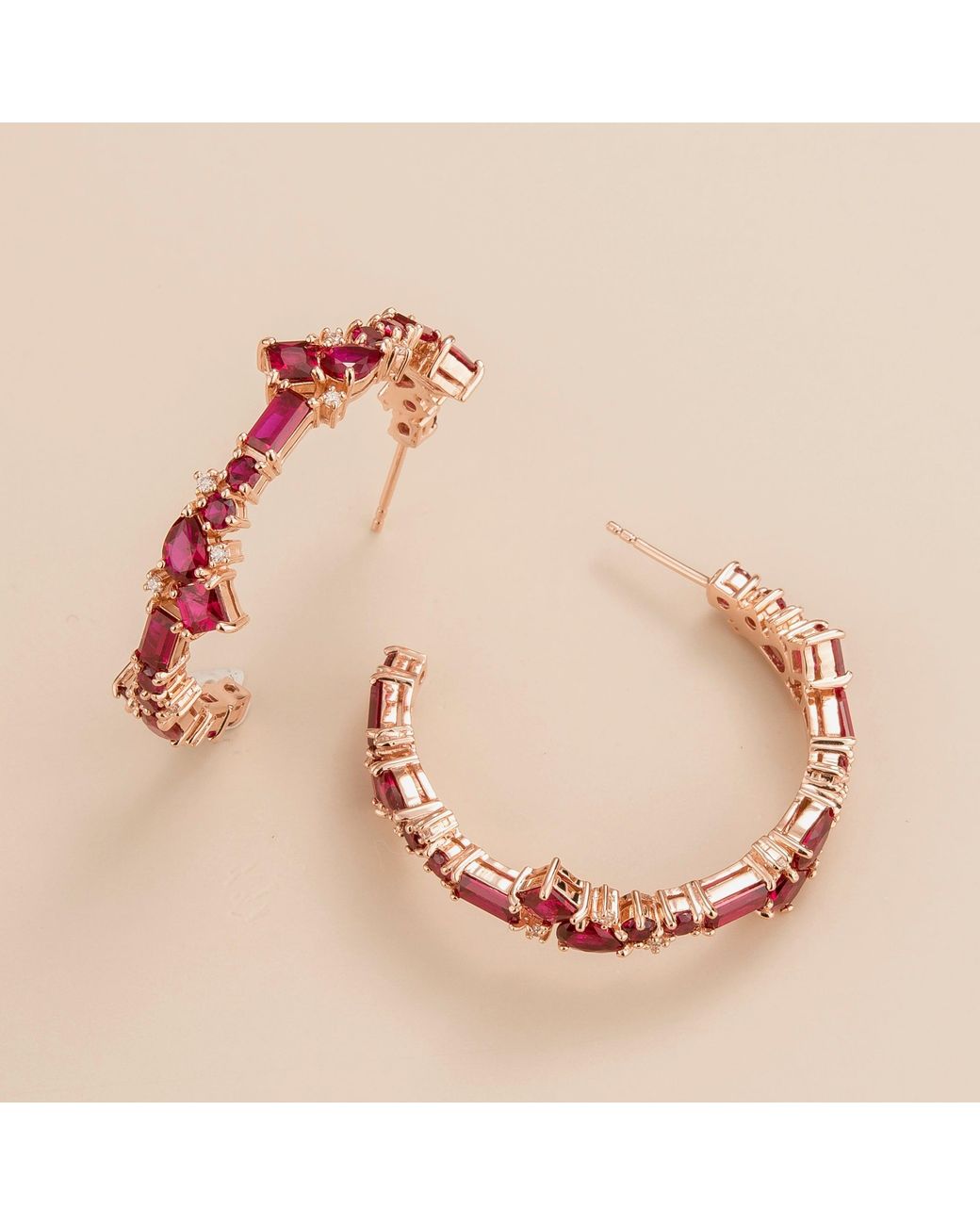 Juvetti Pink Ruby And Diamond Rose Lanna Earrings