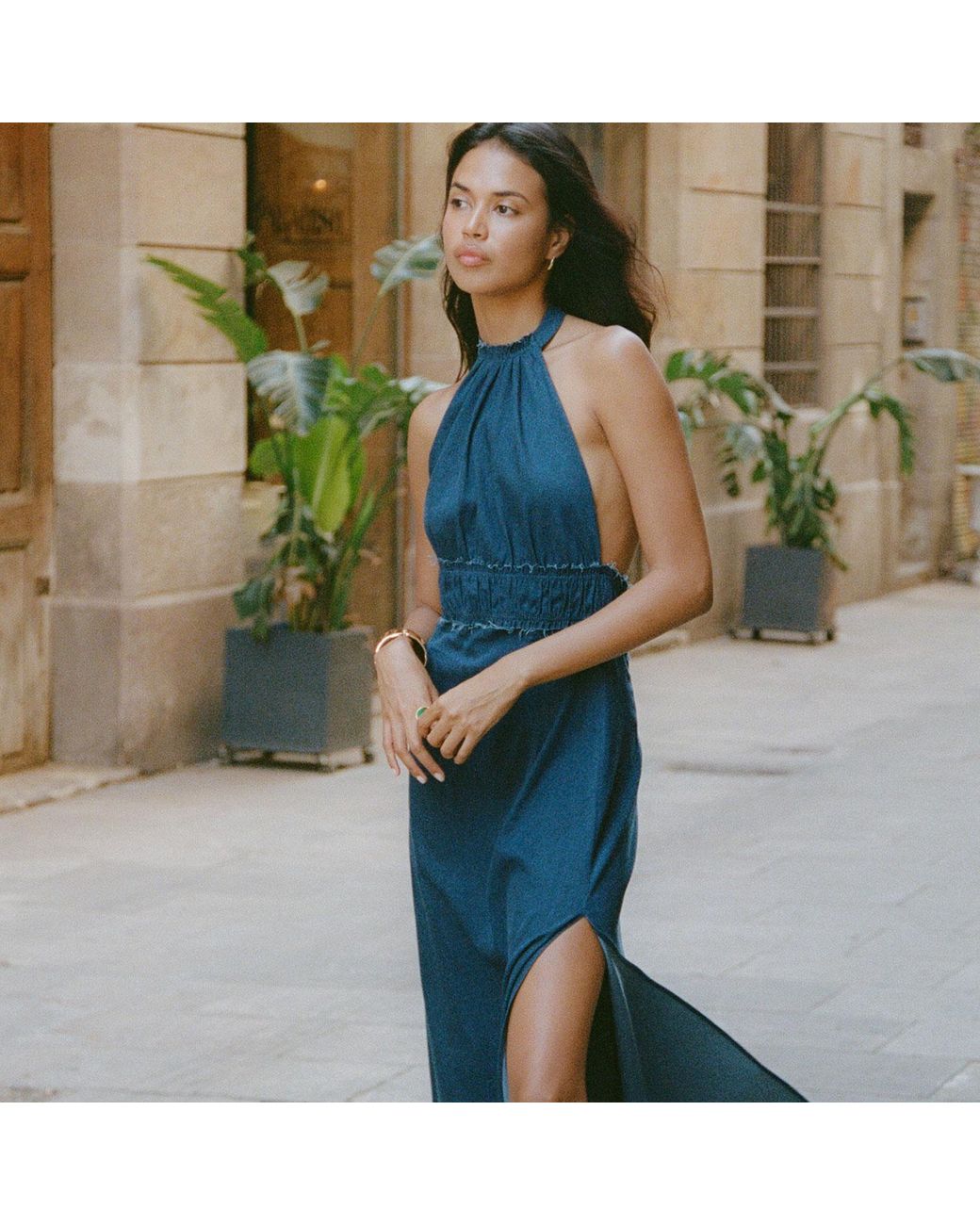 Audrey Vallens Blue Denim Affair Asymmetric Dress