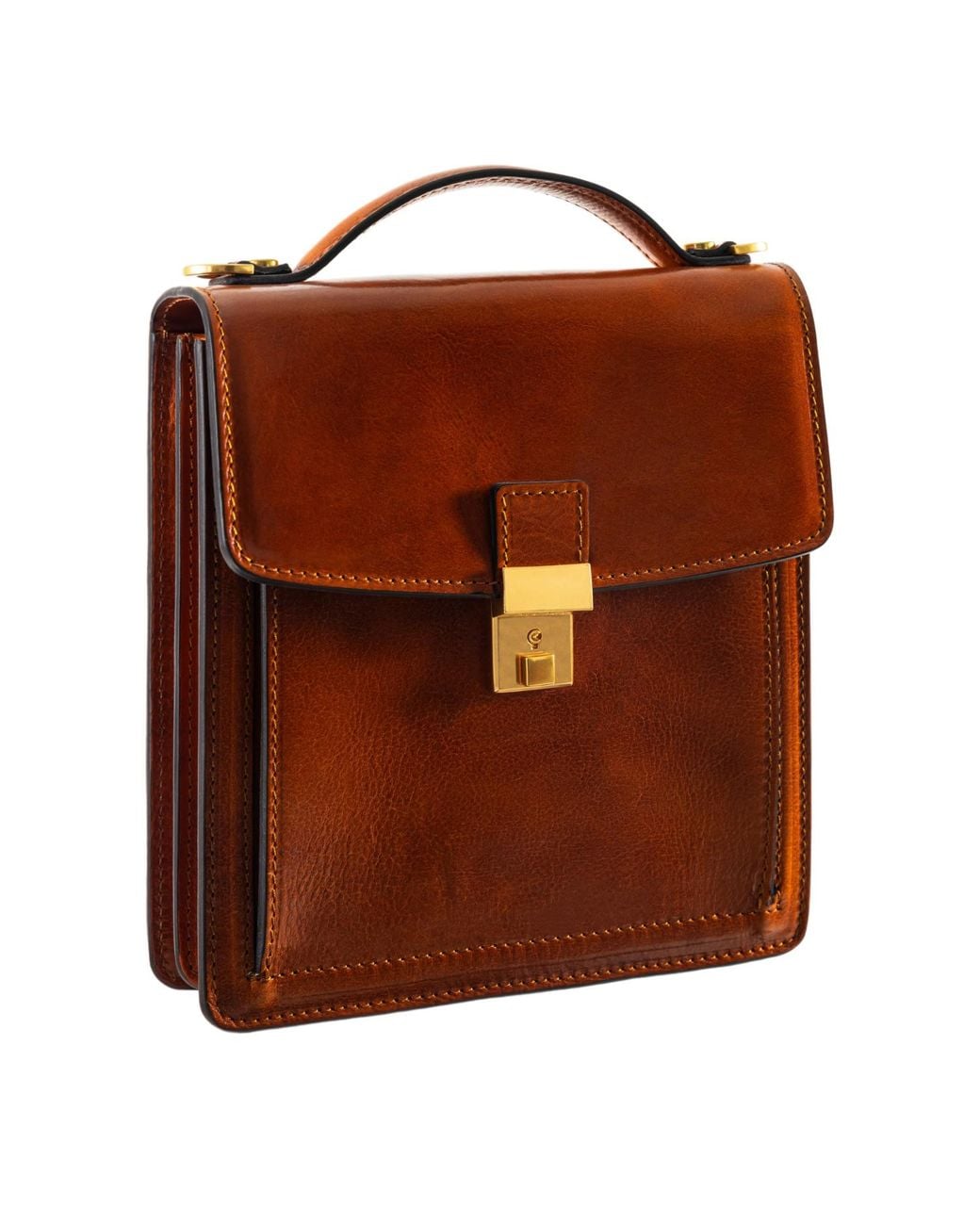 Time Resistance Brown Small Cognac Leather Briefcase for men