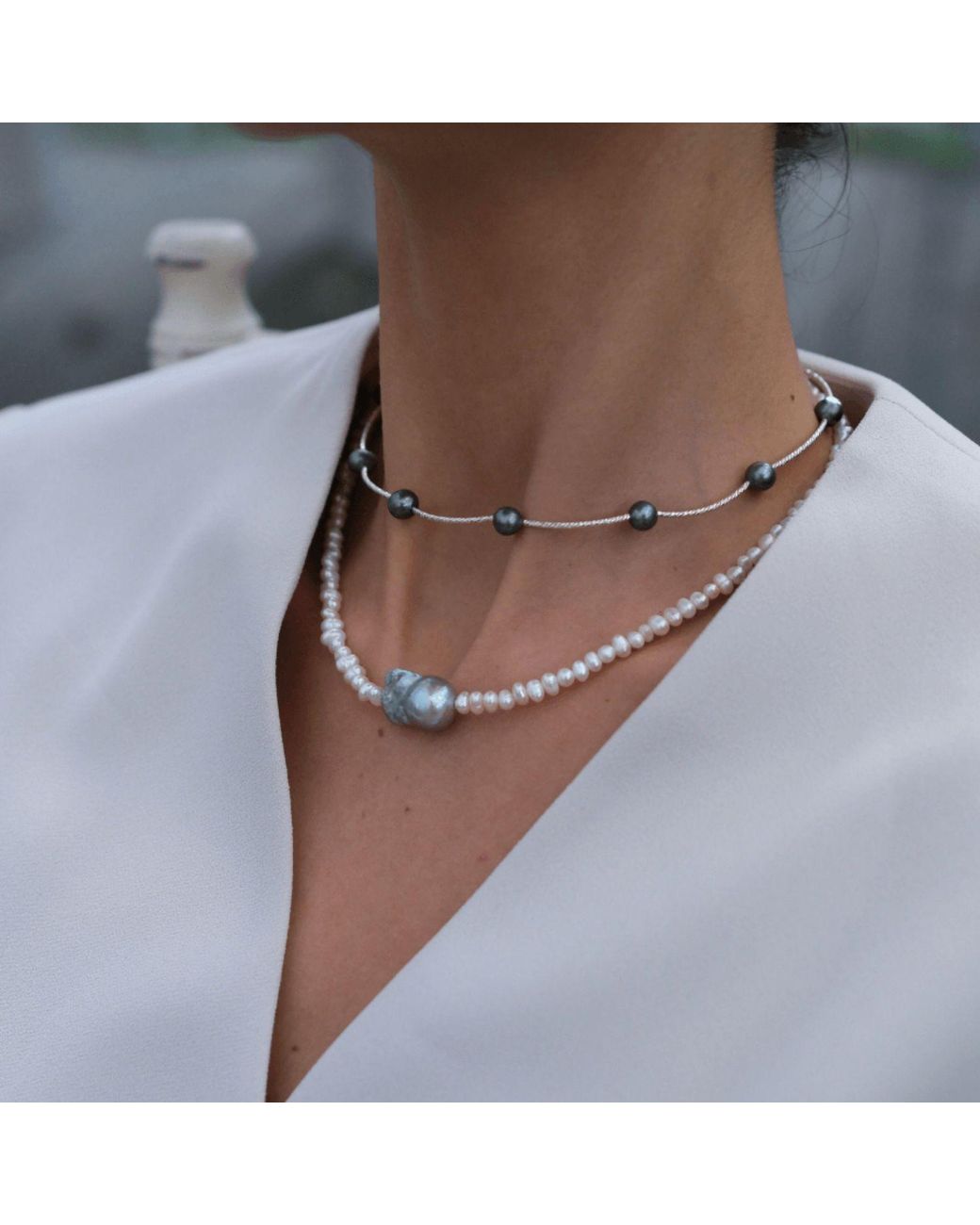 LINYA JEWELLERY Metallic Inka Baroque Pearl Necklace