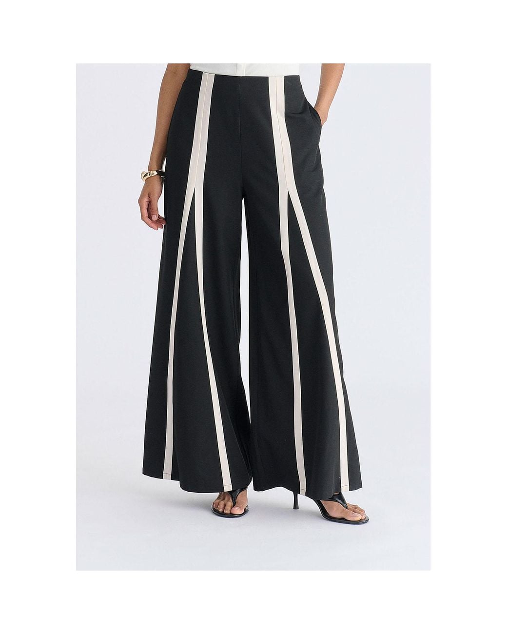Paisie Black Contrast Detail Wide Leg Trousers
