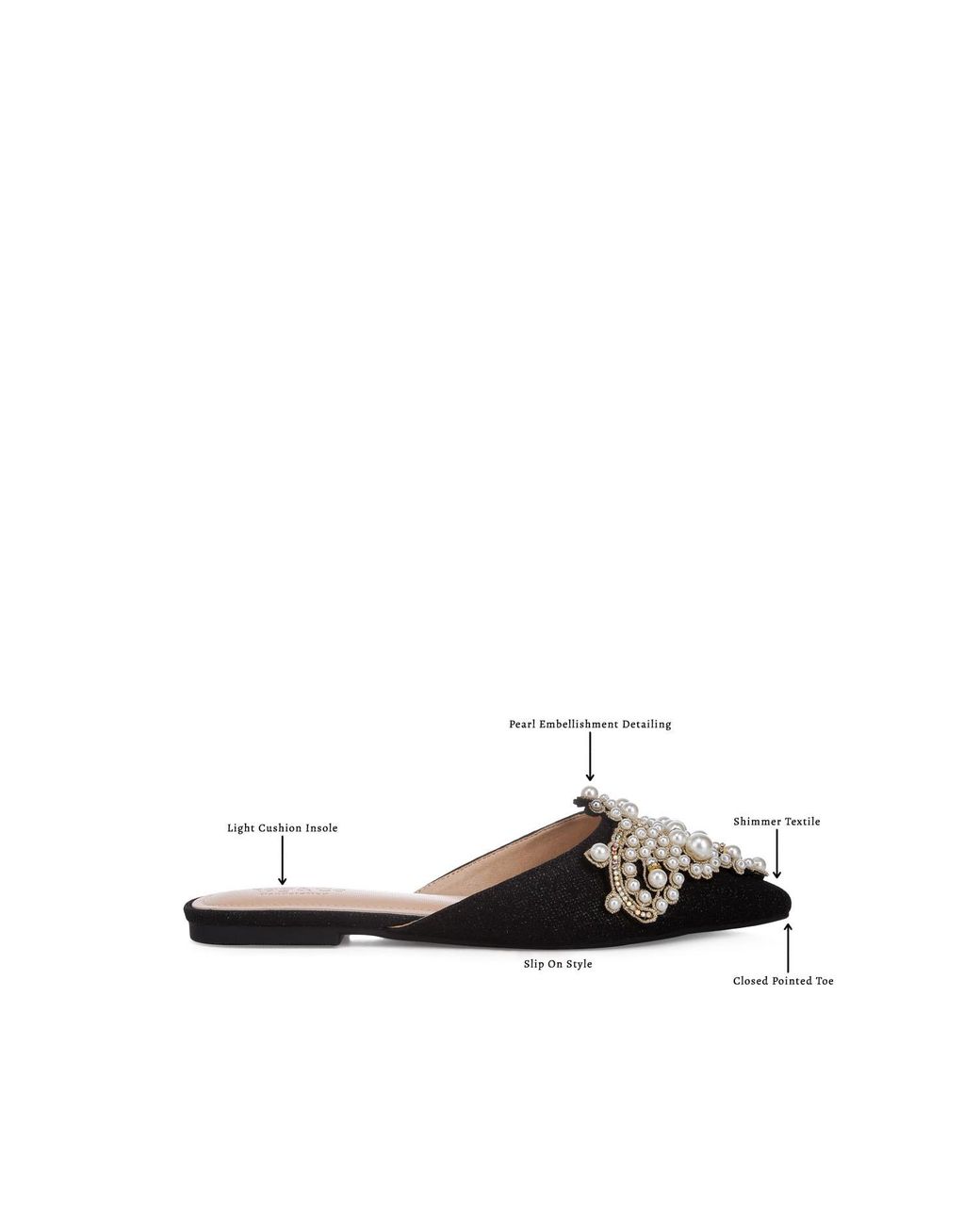 Rag & Co Black Astre Embellished Delicate Pearl Mules