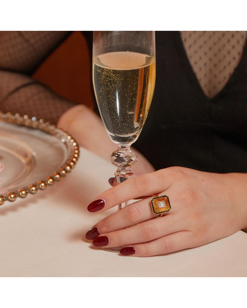 Augustine Jewels Metallic Art Deco Diamond Cocktail Ring