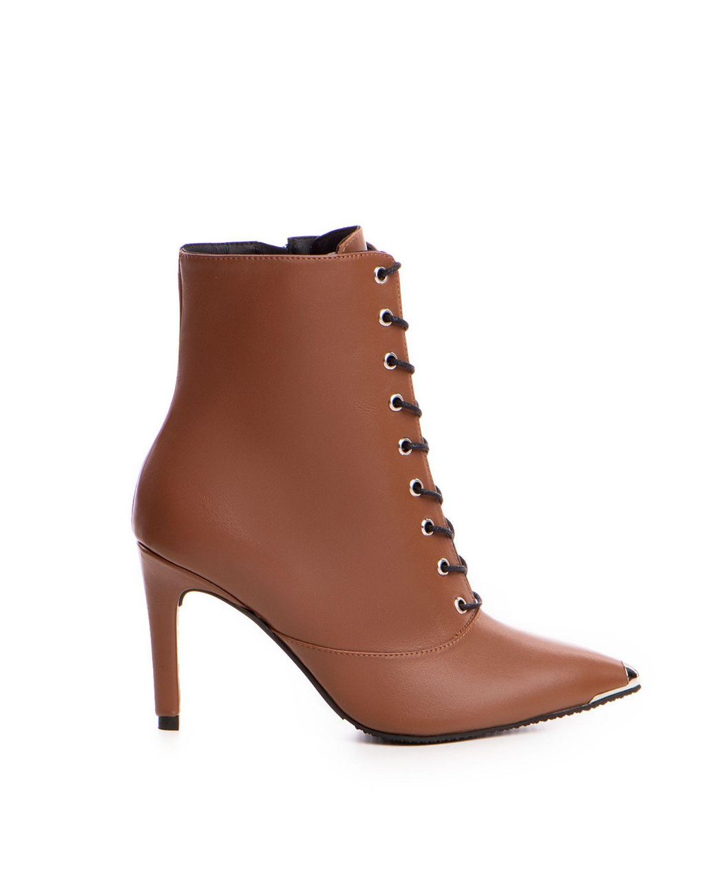 The 5Th Element Brown Neutrals Lace-Up Camel Leather Ankle Boots With Metal Toe