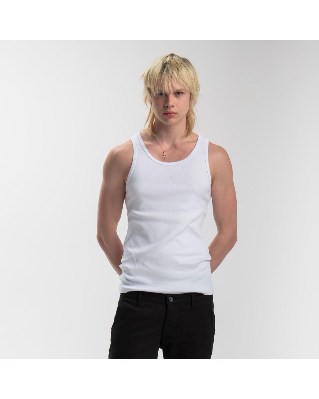 Reet Aus White Tank Top For Basic for men