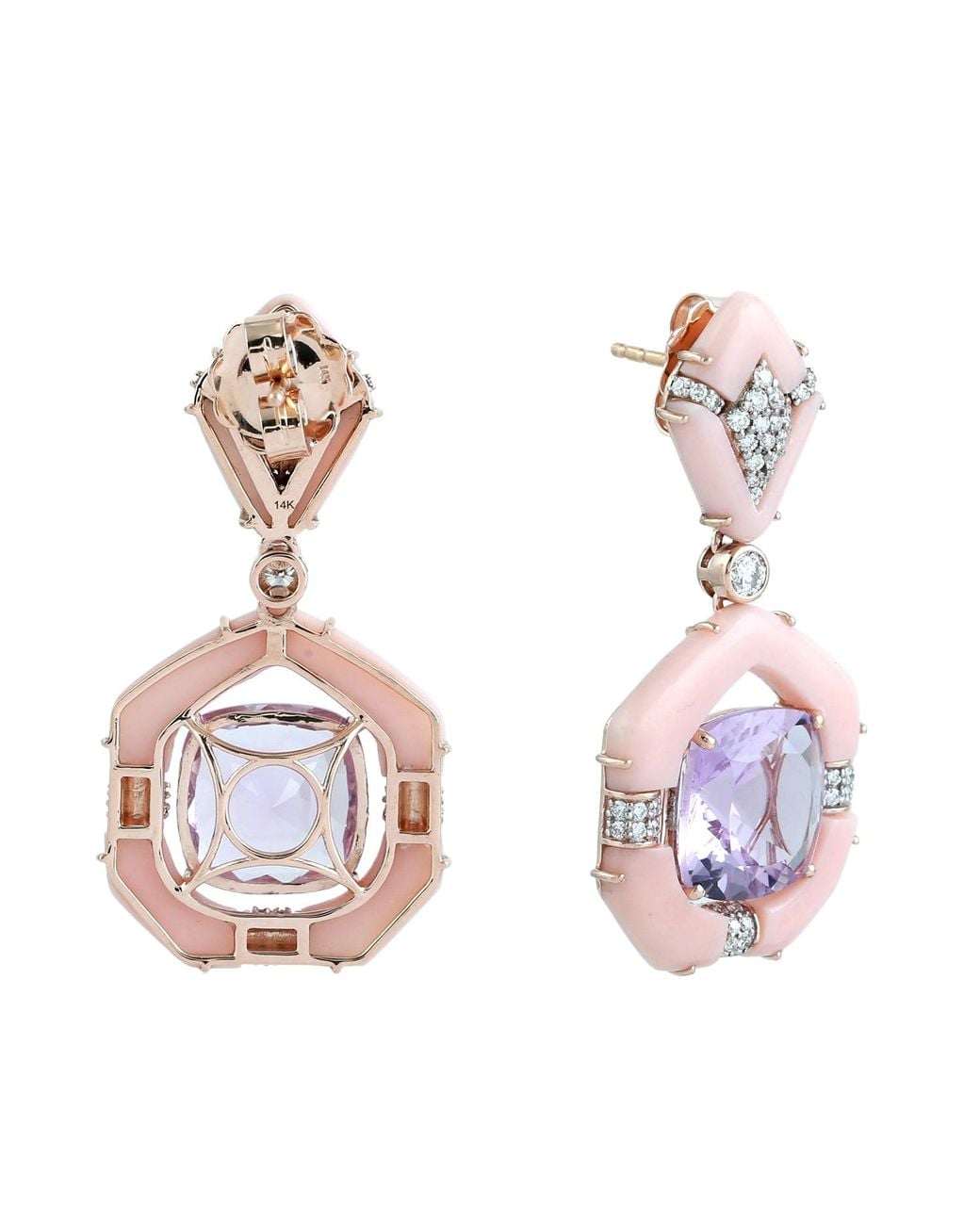 Artisan Pink Amethyst, Opal & Diamond Drop Earrings