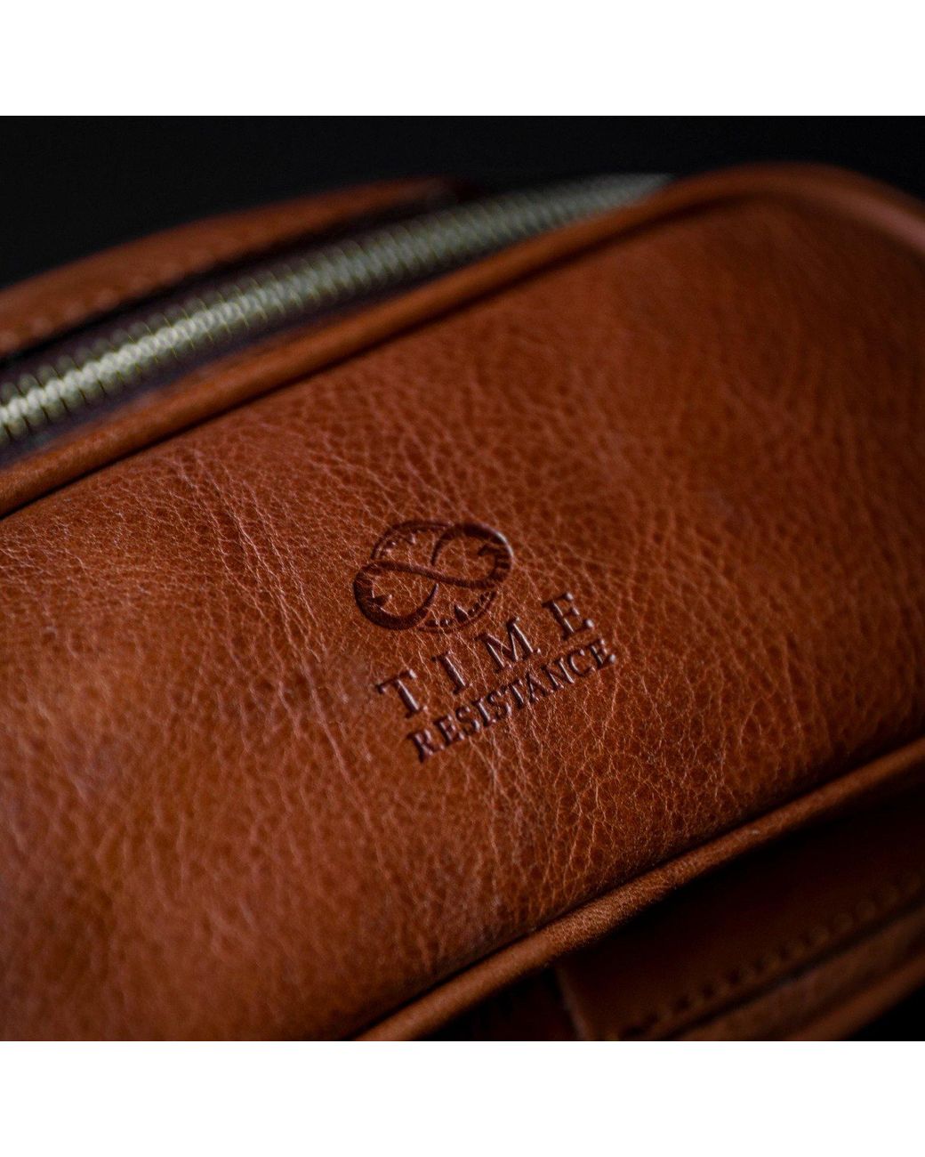 Time Resistance Brown Leather Sling Bag Belly Bag for men