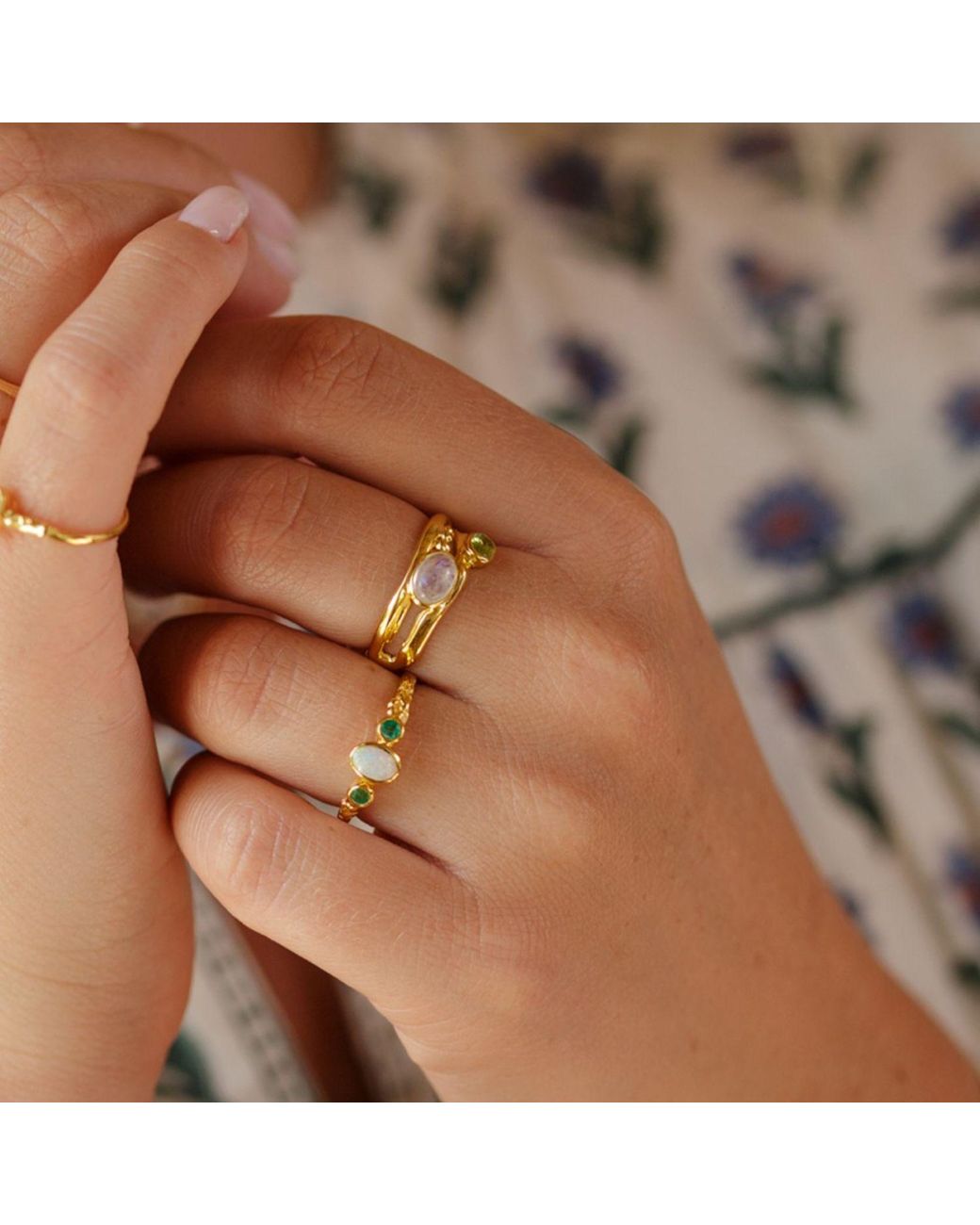 Isla Silver Metallic Emerald & Opal Vermeil Ring