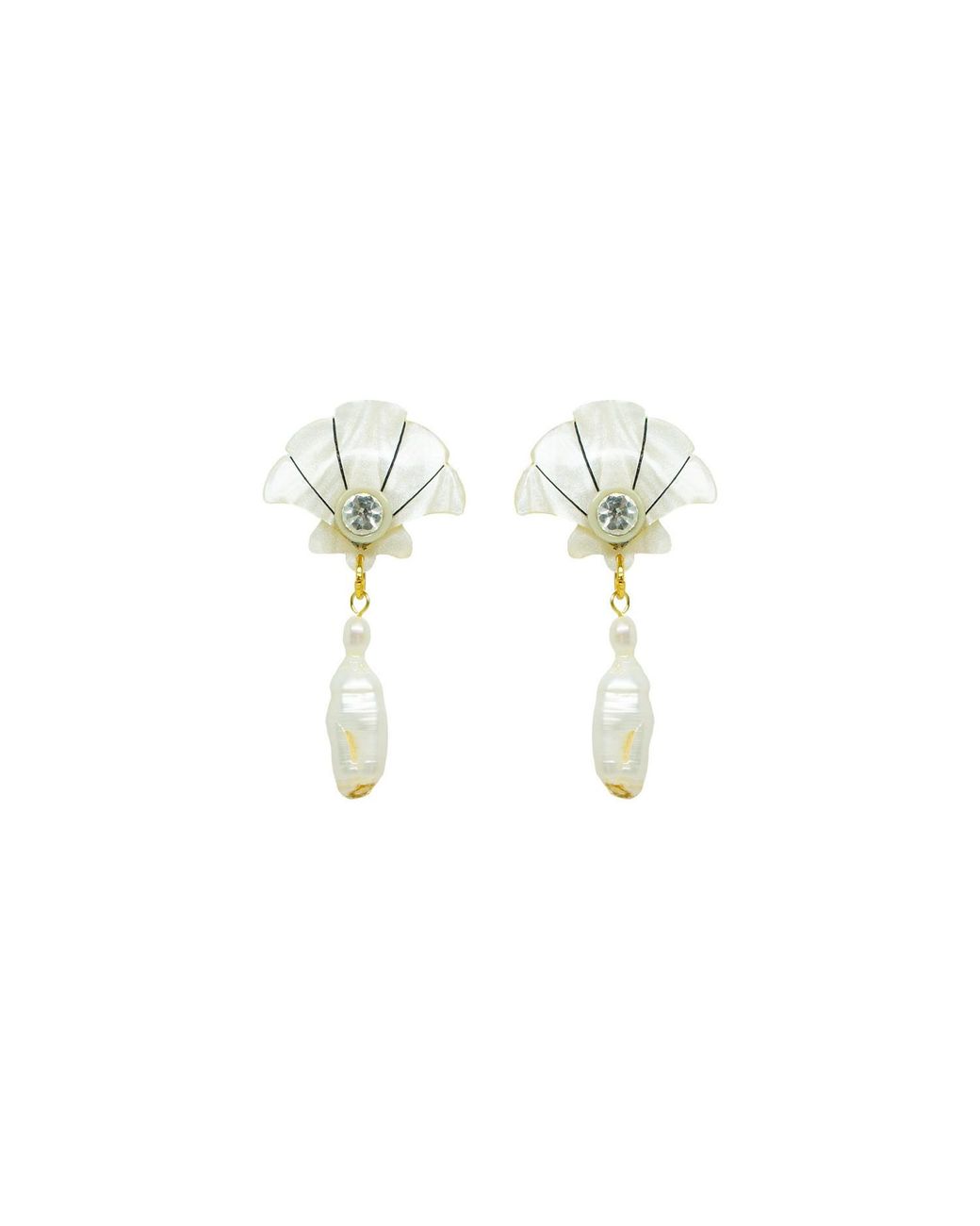 Gissa Bicalho Multicolor Neutrals Handmade Earring Shell And Pendant Pearl Clay