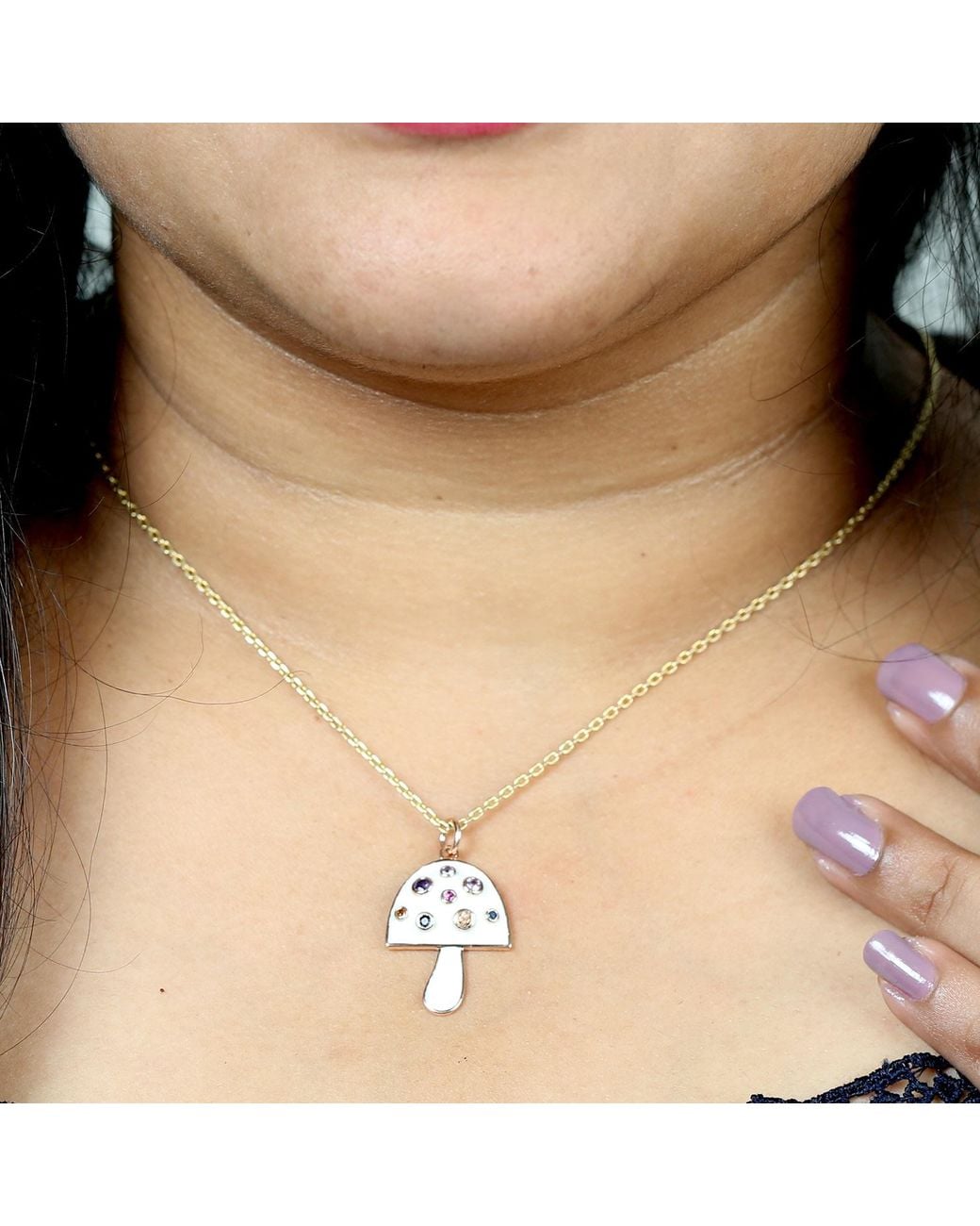 Artisan Metallic 14K Rose Sapphire Enamel Mushroom Pendant