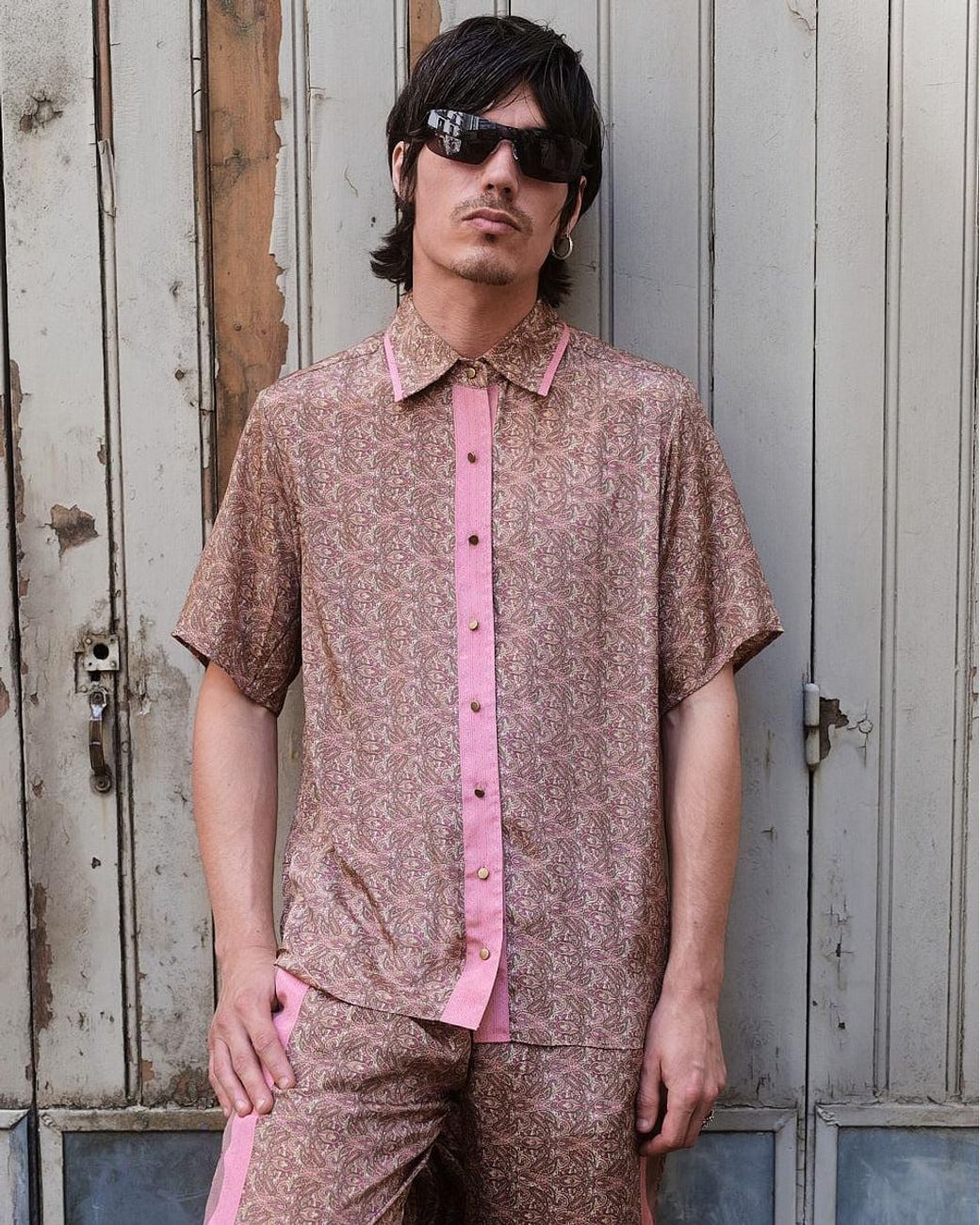 Monzlapur New York Pink Rose Paisley Motif Short Sleeve Shirt for men
