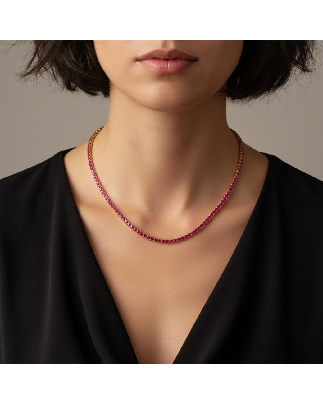 SHYMI Metallic Classic Ruby Two Mm Tennis Necklace