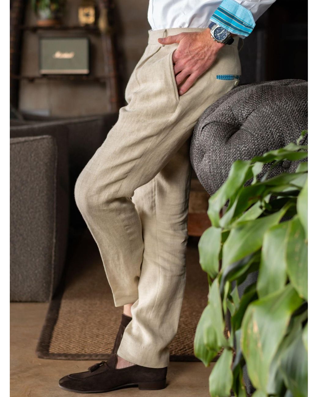 Koy Clothing Natural Neutrals Pale Linen Suit Trousers for men
