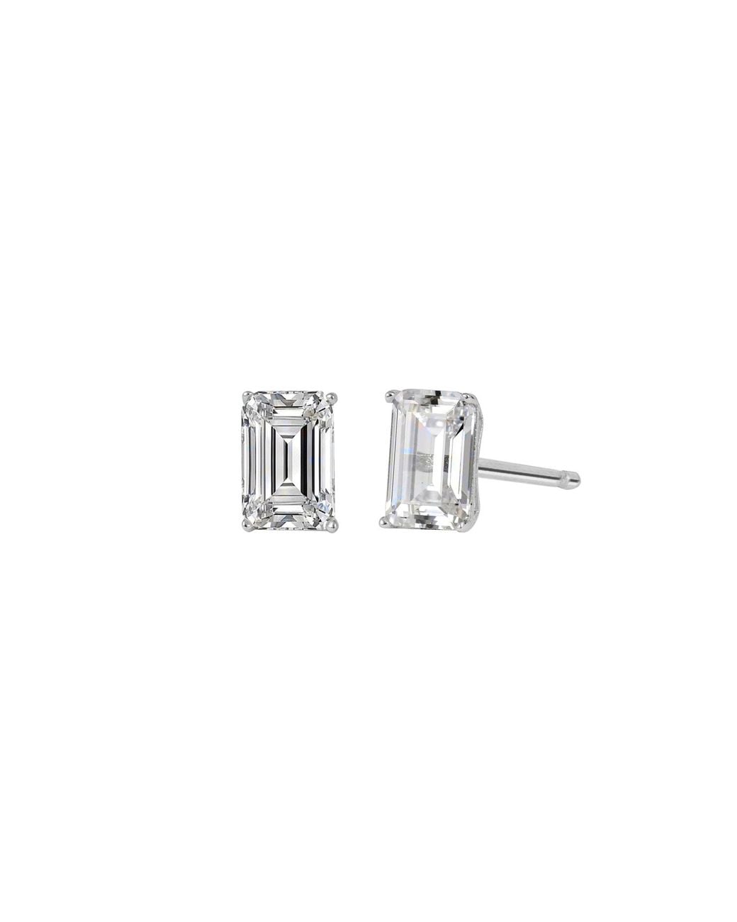 Diamonbliss White Embellished Swarovski Stone Platinum Plated Sterling Solitaire Emerald Cut Stud Earrings One Carat