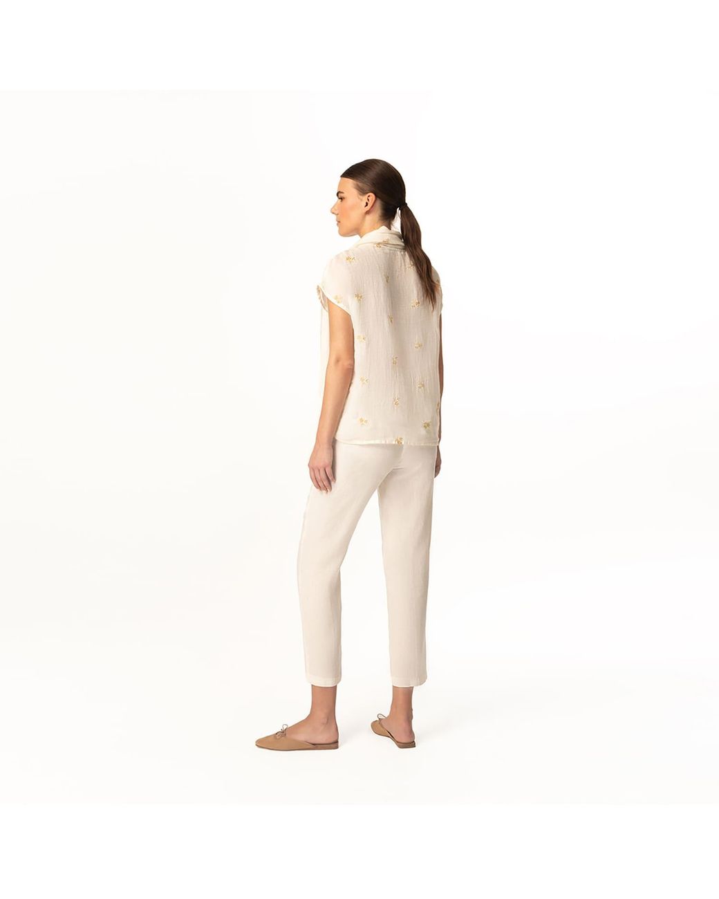 Haris Cotton Natural Neutrals Ribbed Back Waist Linen Tapered Pants
