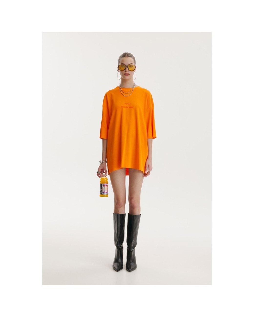 mysimplicated Orange Oversized T-Shirt With Vitamin Club Design W