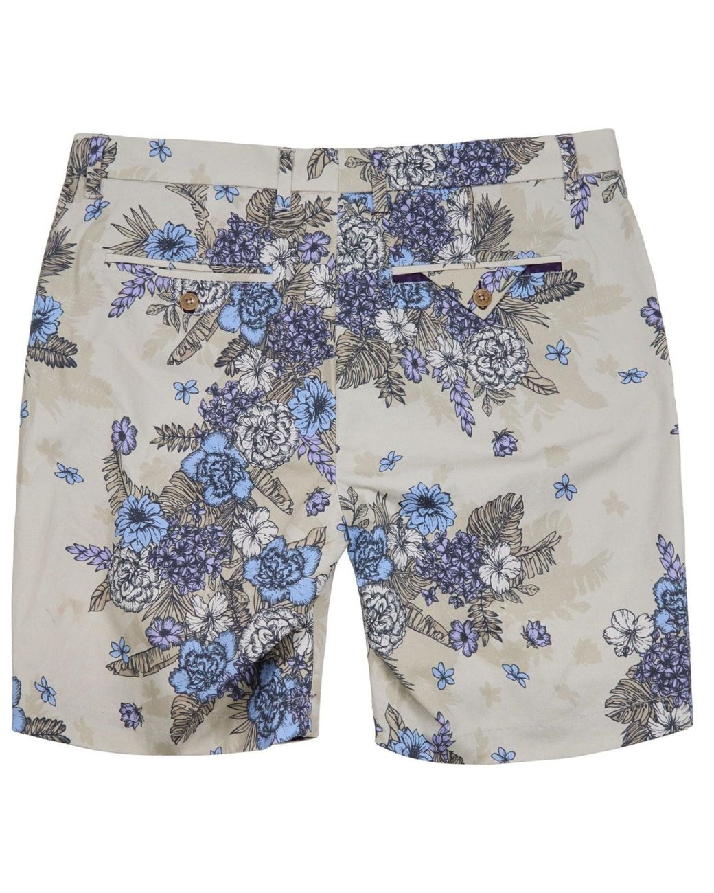 Lords of Harlech Blue Neutrals Clyde Clumped Floral Natural Flat Front Short for men
