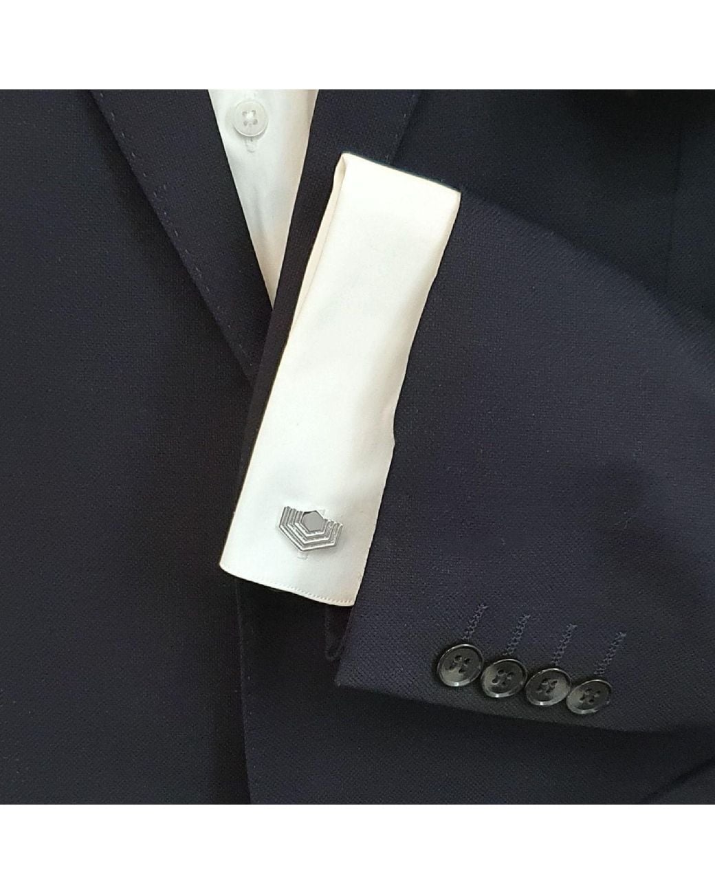Edge Only Metallic Abstract Hexagon Cufflinks Sterling for men