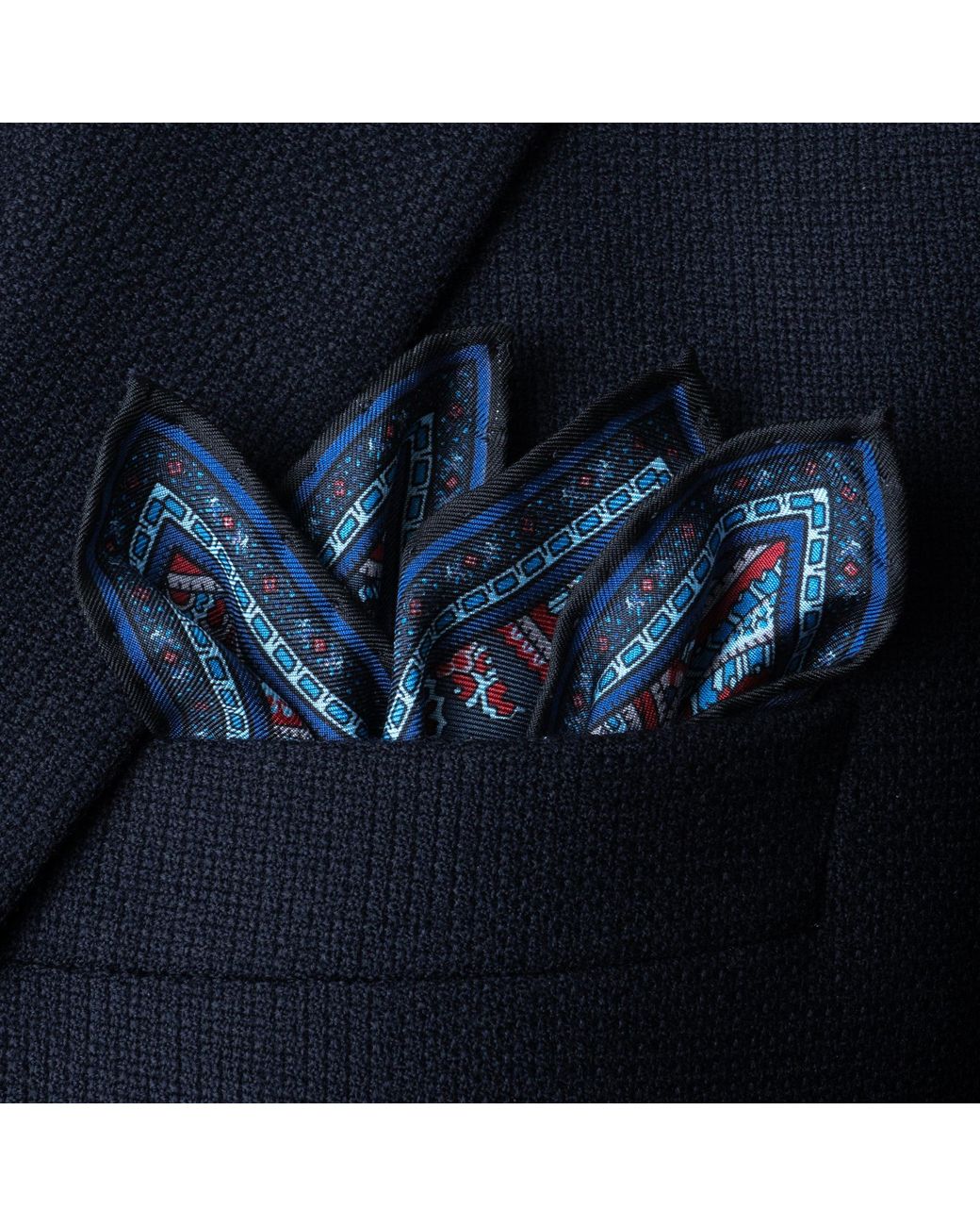 Otway & Orford Blue 'Cypress' Paisley Silk Pocket Square for men