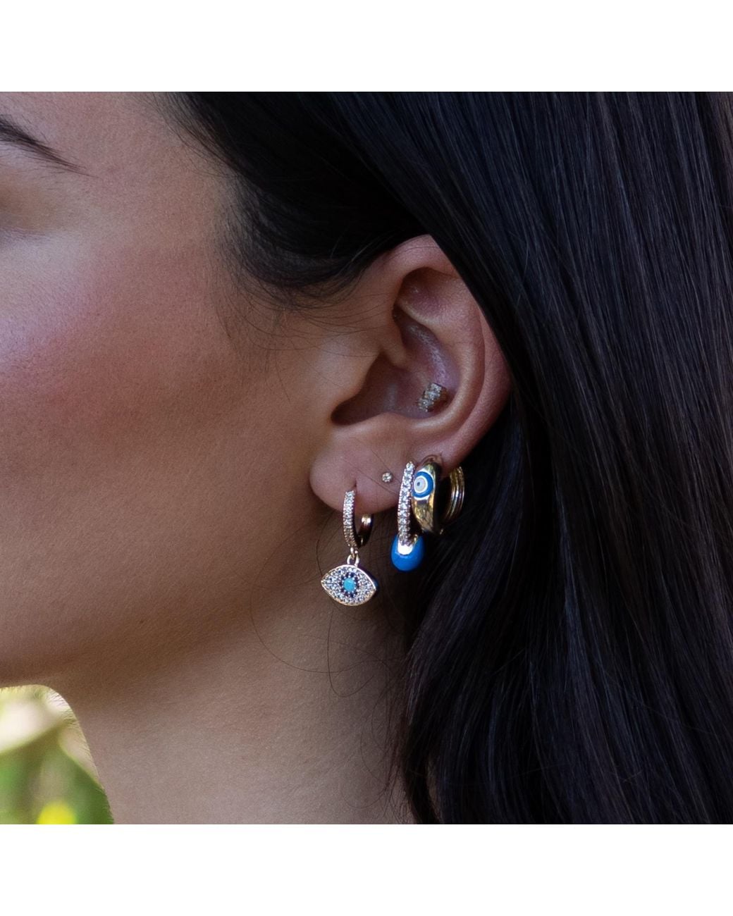 Ebru Jewelry Metallic Evil Eye & Diamond Trio Hoop Earring Set