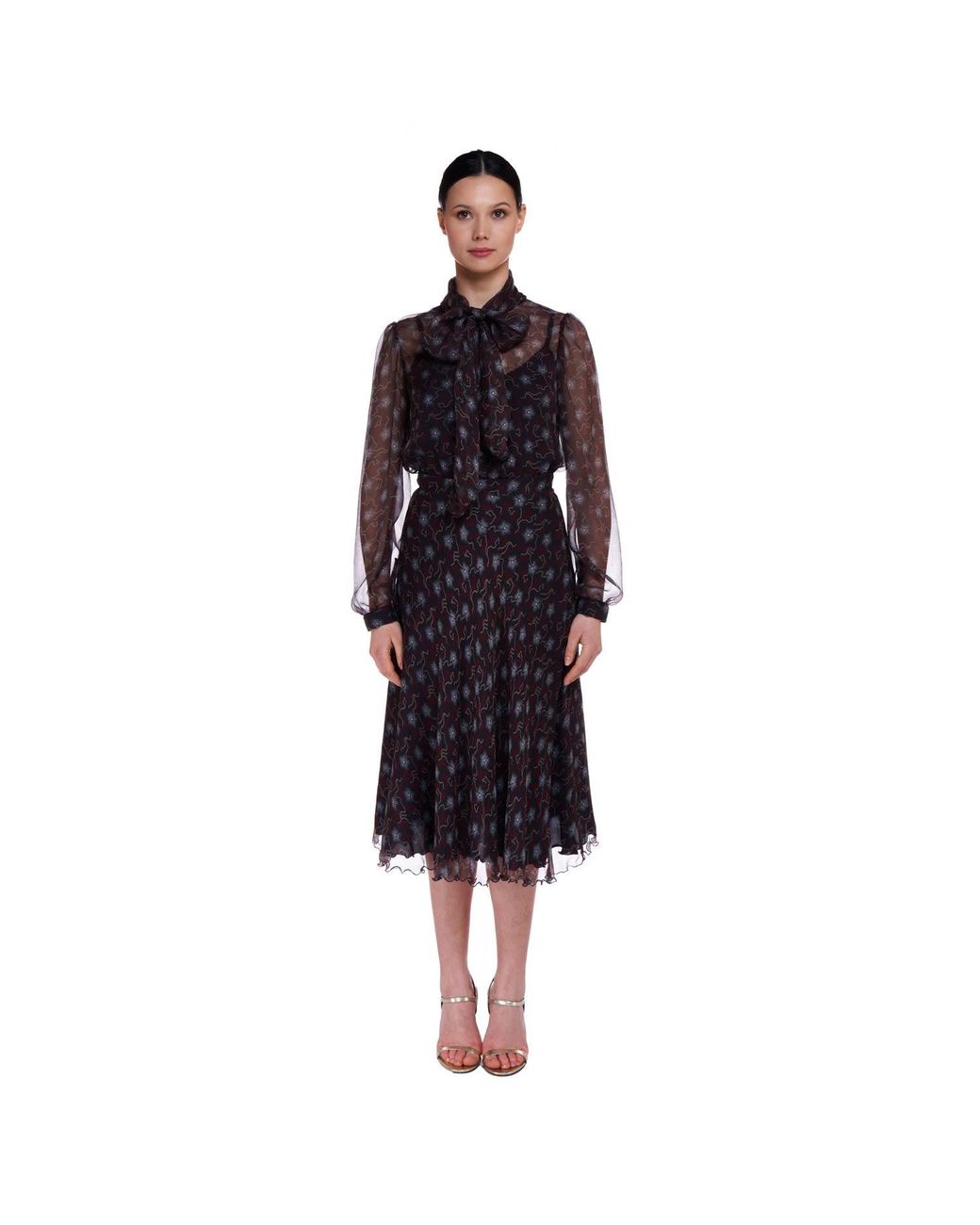 Sofia Tsereteli Brown Chocolate Patterned Silk Shirt