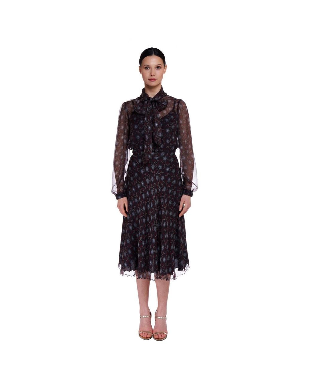 Sofia Tsereteli Brown Chocolate Patterned Silk Shirt