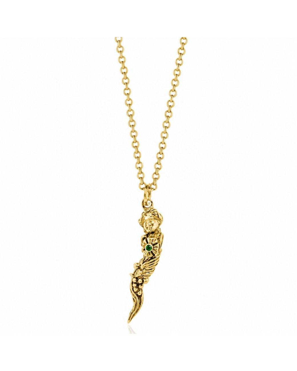Unaloe Metallic Italian Horn Goddess Pendant Necklace With Emerald – Plated for men
