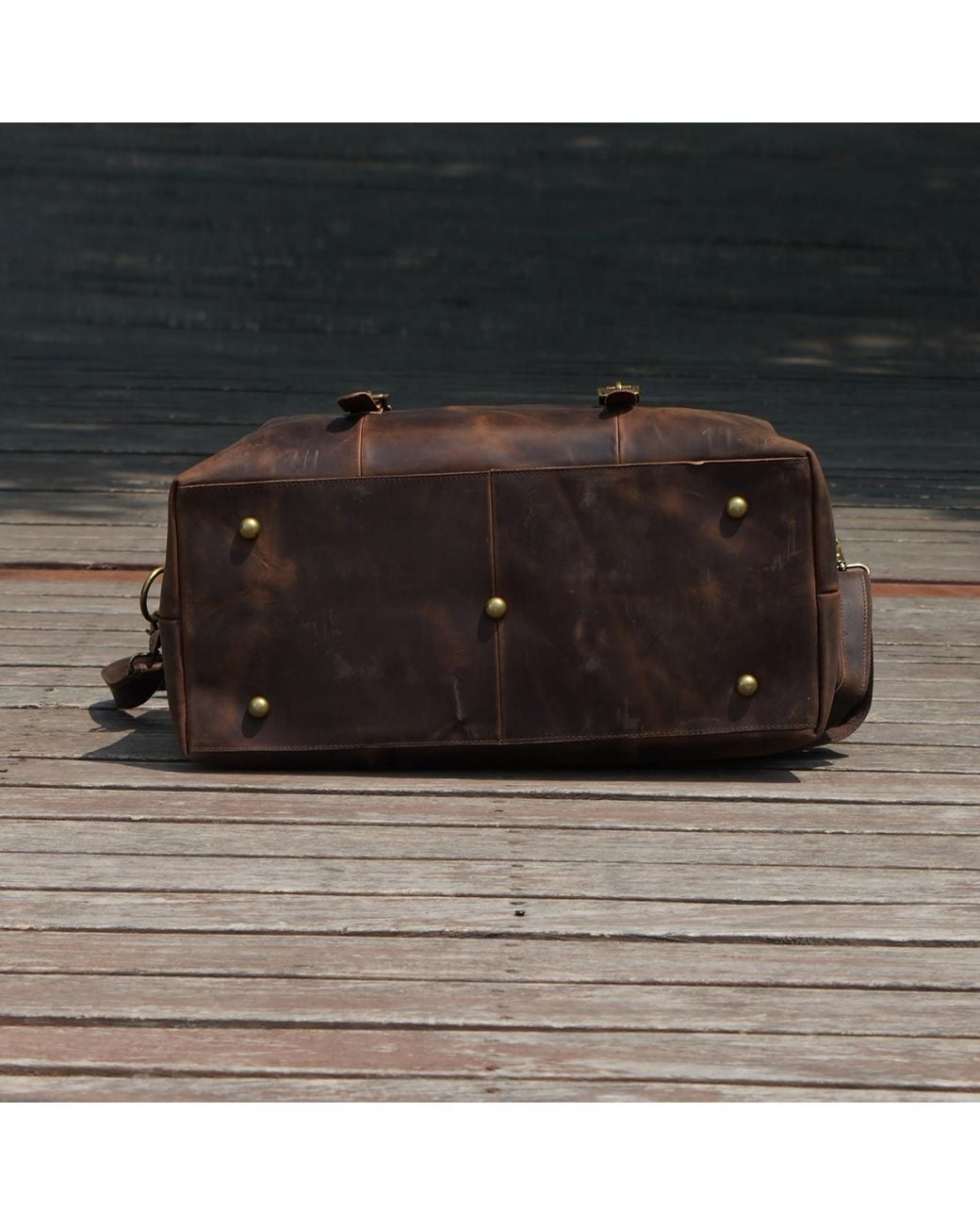 Touri Brown Genuine Leather Gym Bag With Shoe Storage
