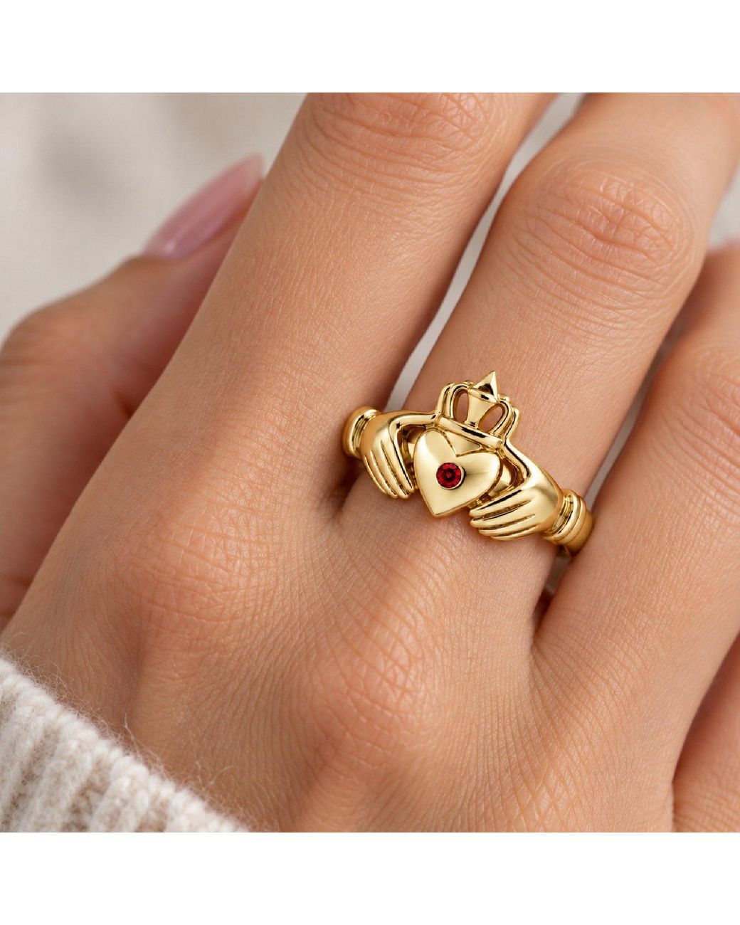 Unaloe Metallic Ruby Heart With Hands Ring – -Plated Sterling