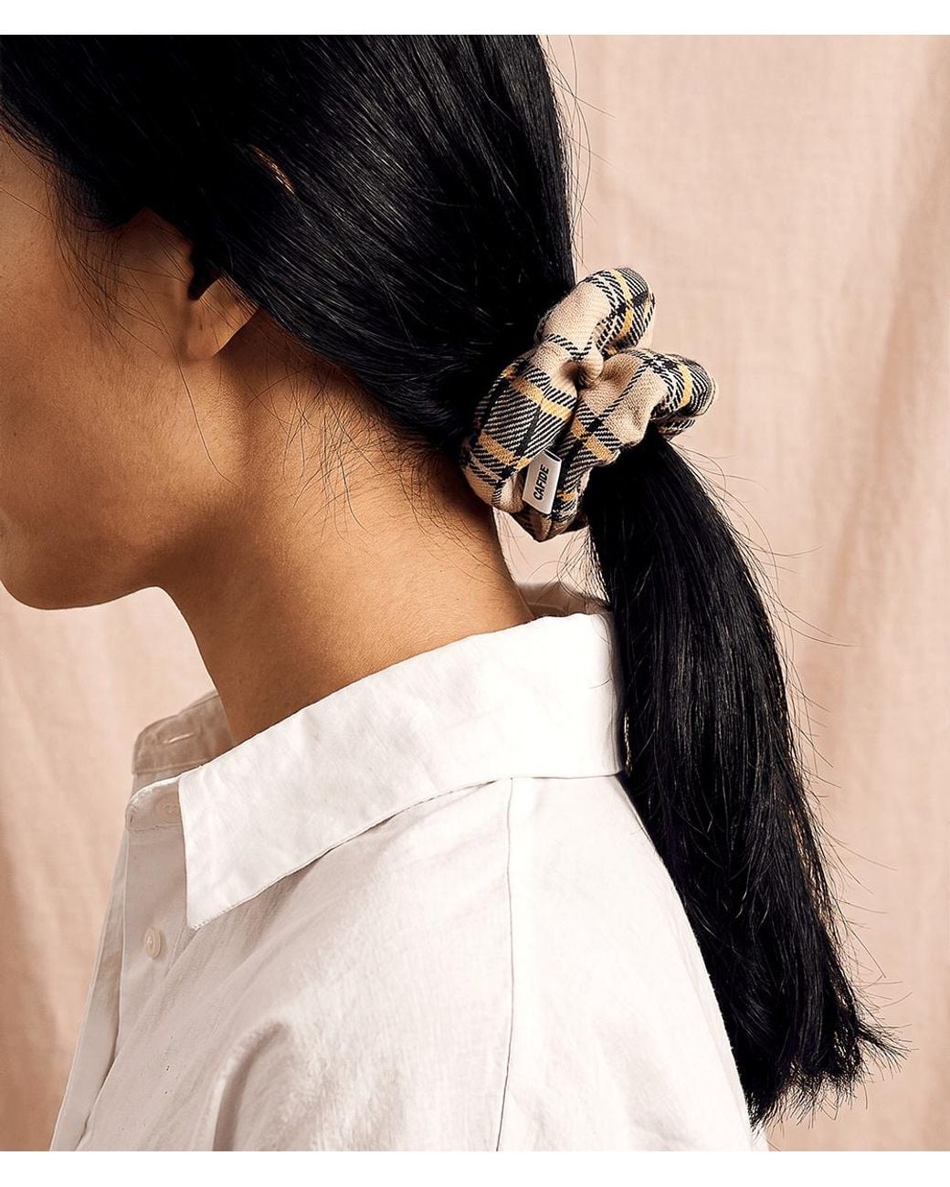 Cafide Metallic Neutrals Tartan Scrunchie Hair Tie, Noa