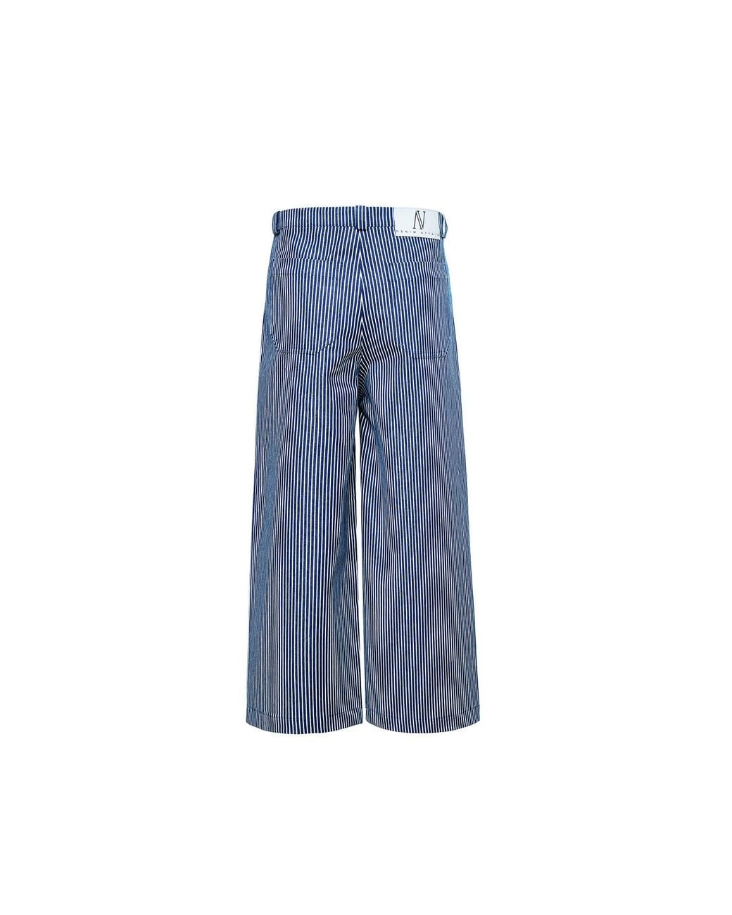 Audrey Vallens Blue Denim Affair Stripe Wide Crop Jeans
